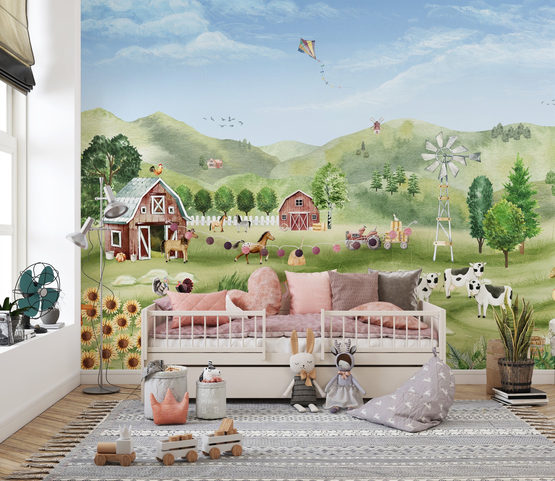 Pastel farm animals wallpaper for nursery