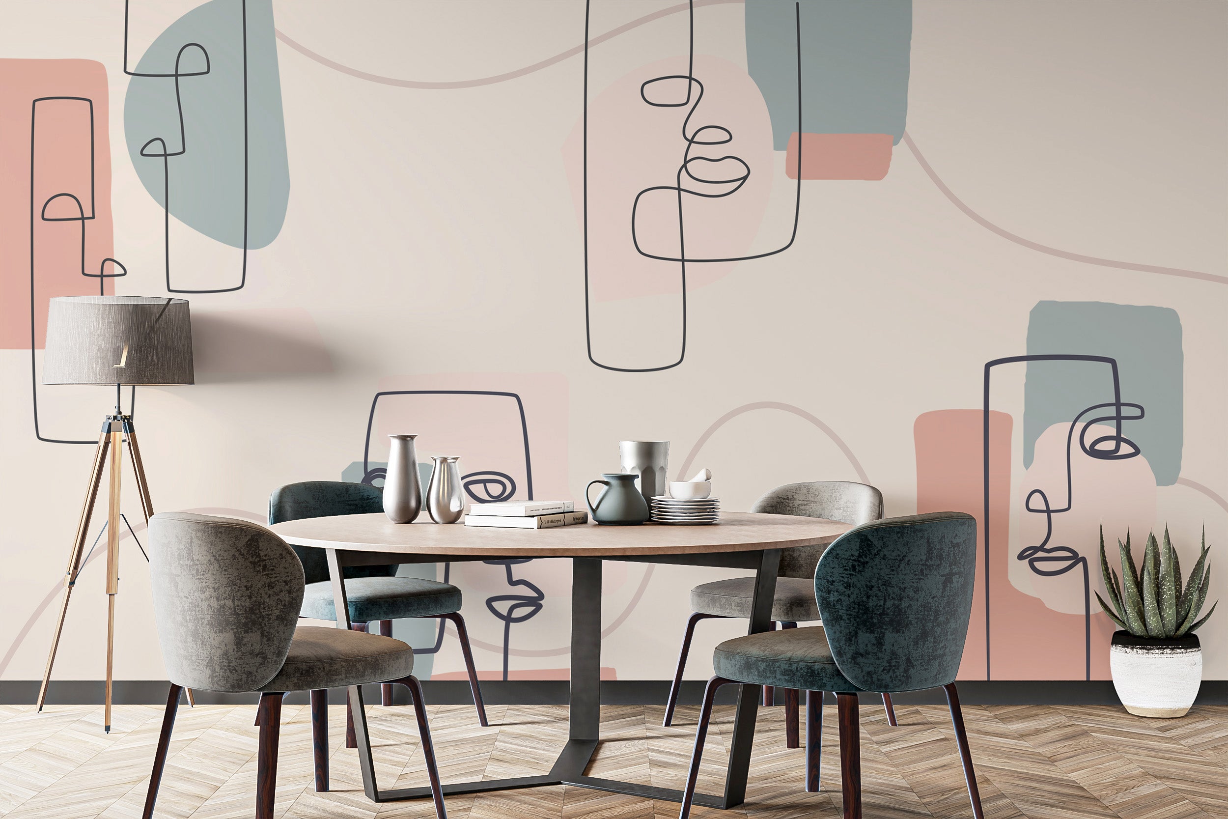 Graceful facial contours wall mural for an artistic interior vibe.
