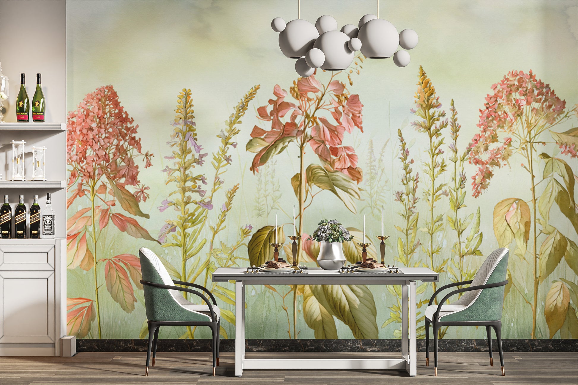 Nature-inspired wild flowers meadows mural wallpaper for a cozy vibe.