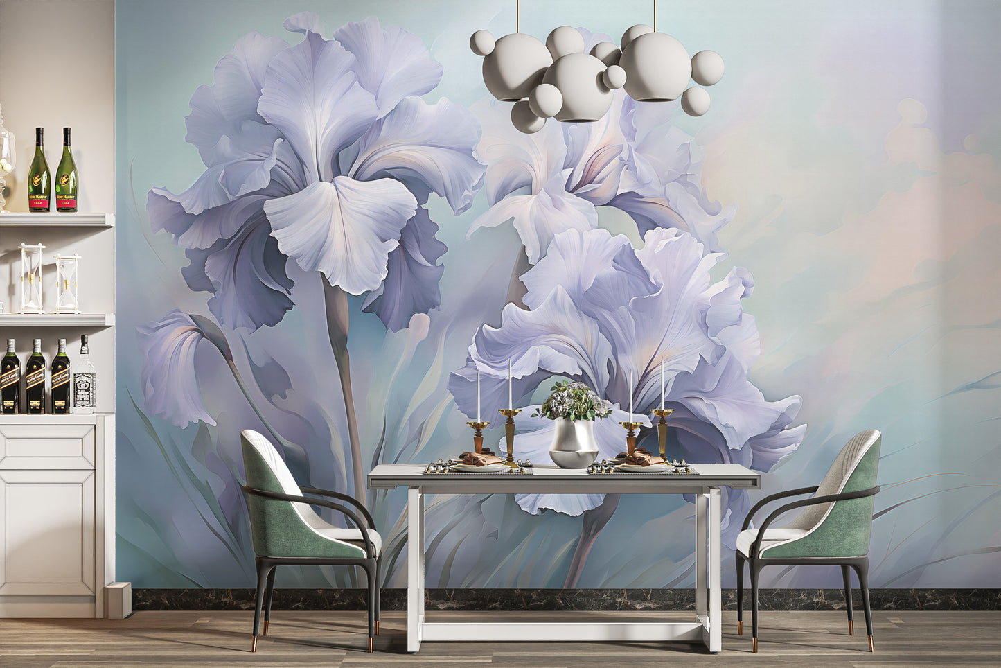 Wild purple iris wallpaper murals for a timeless, sophisticated room.