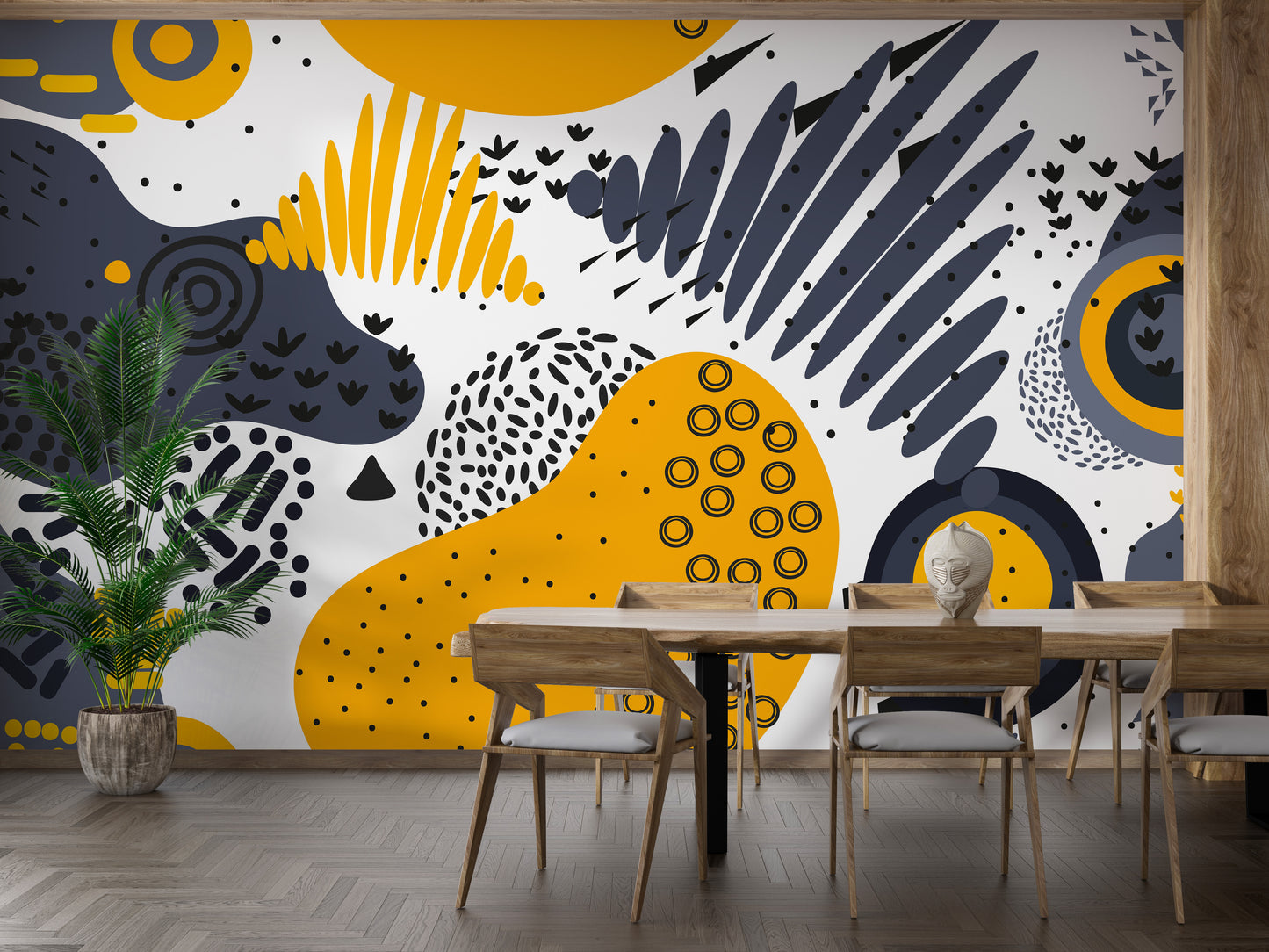 Blue and Yellow Abstract Shapes Wall Murals