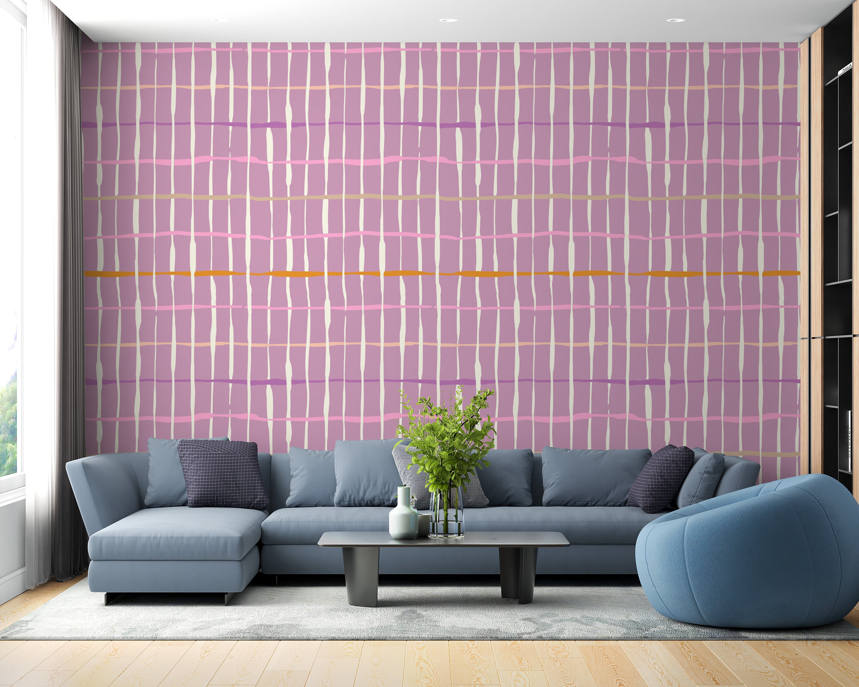 Stylish wallpaper with purple handdrawn retro line designs
