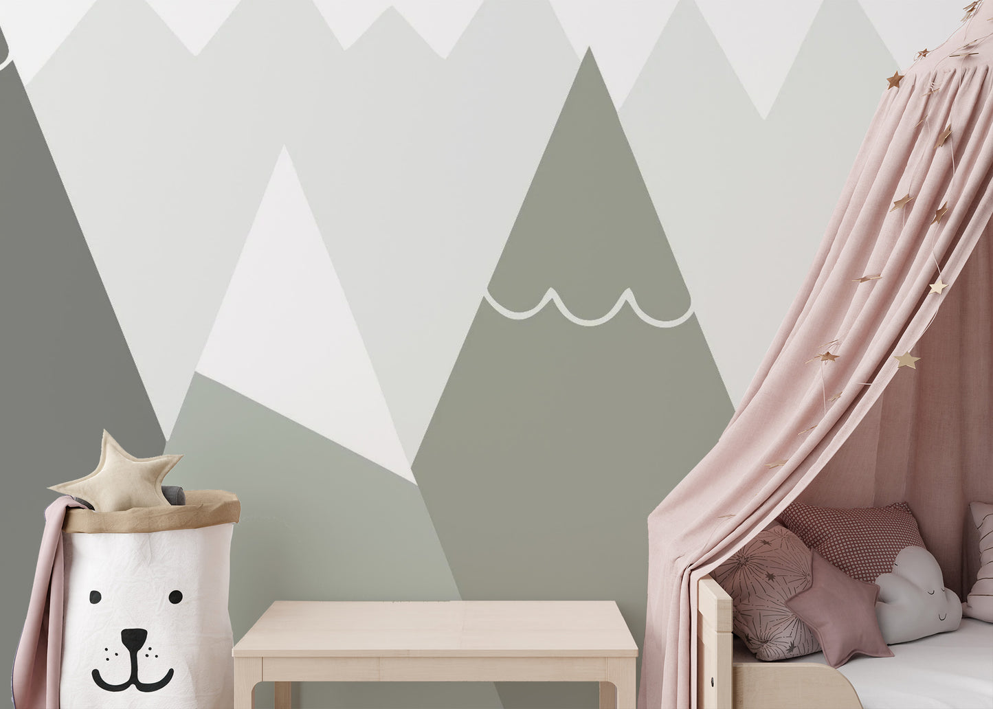 Soft Colored Kids Room Mountain Design Wallpaper