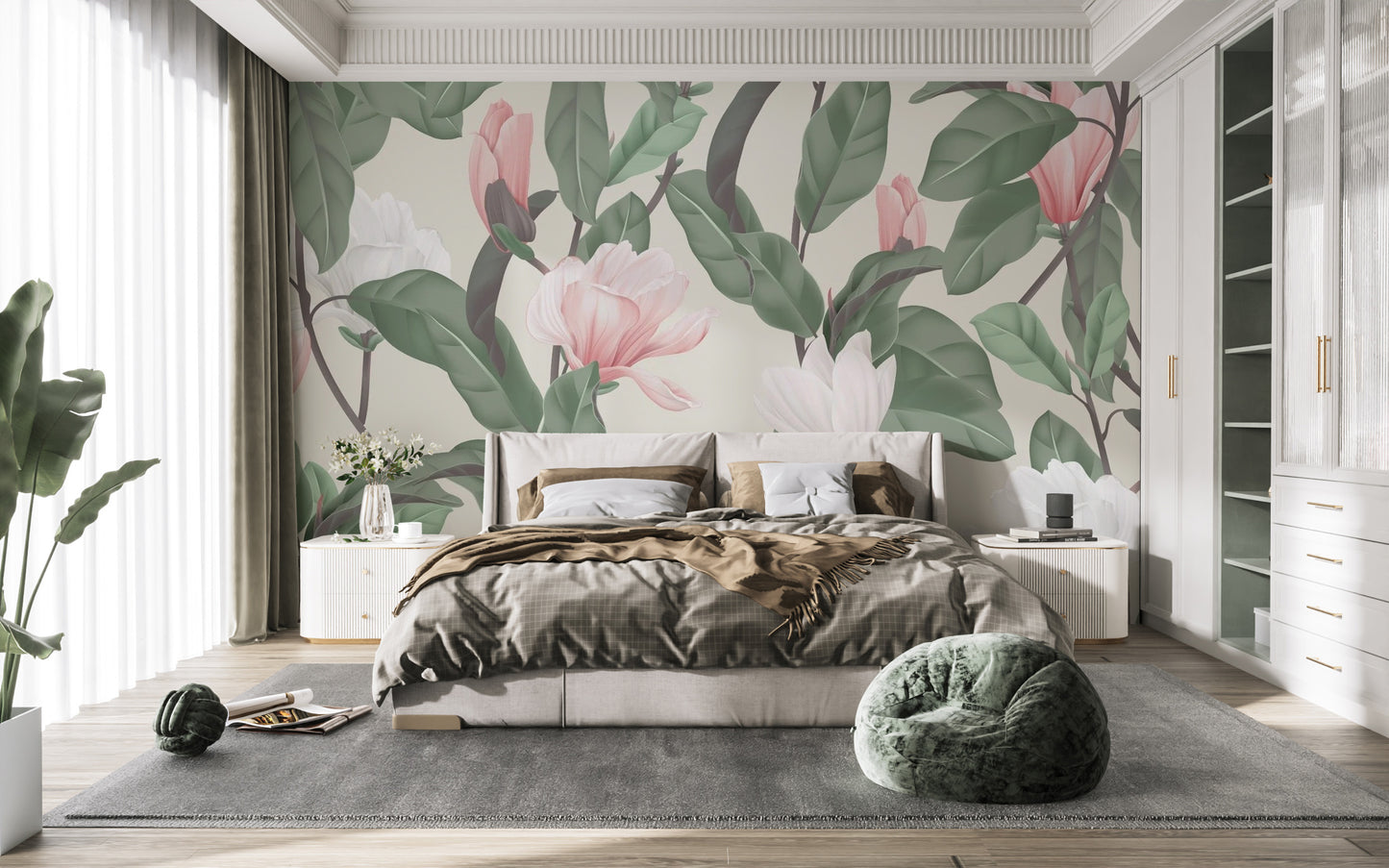 White & Pink Magnolia Flower Wallpaper Murals