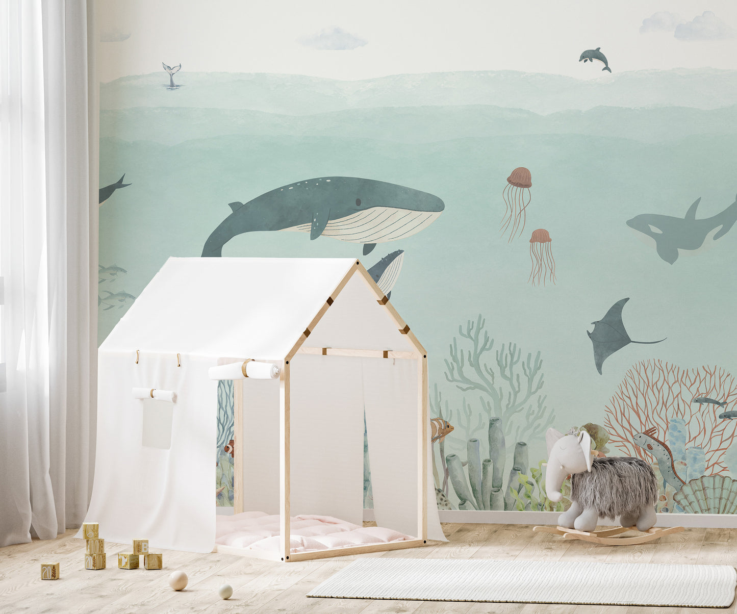 Playful sea blue wall decor for children