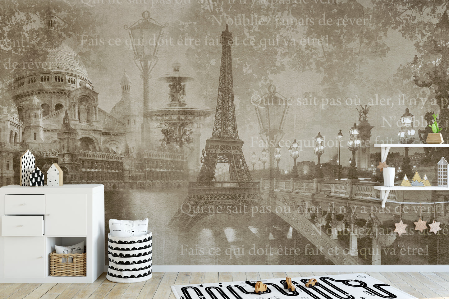 Vintage Paris Landmarks Collage Wall Mural - Giffywalls