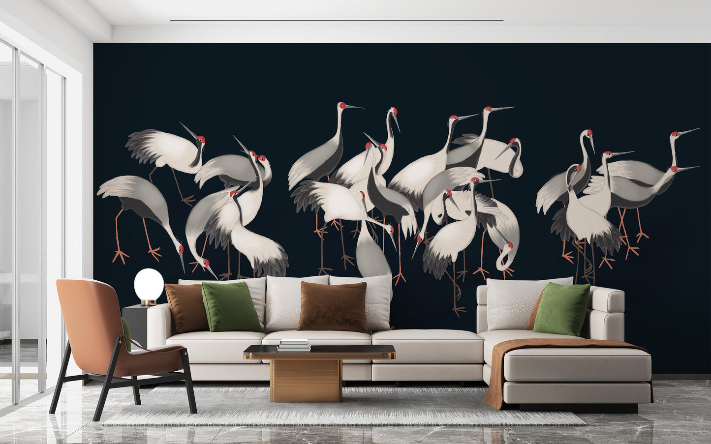 Sophisticated cranes wallpaper for living