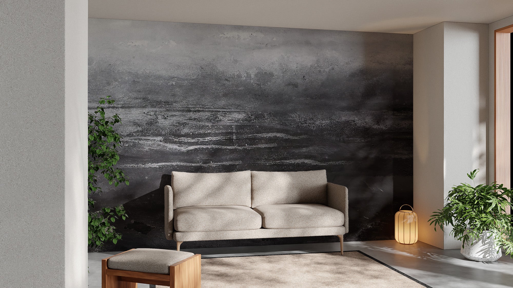 Mystical gray landscape mural
