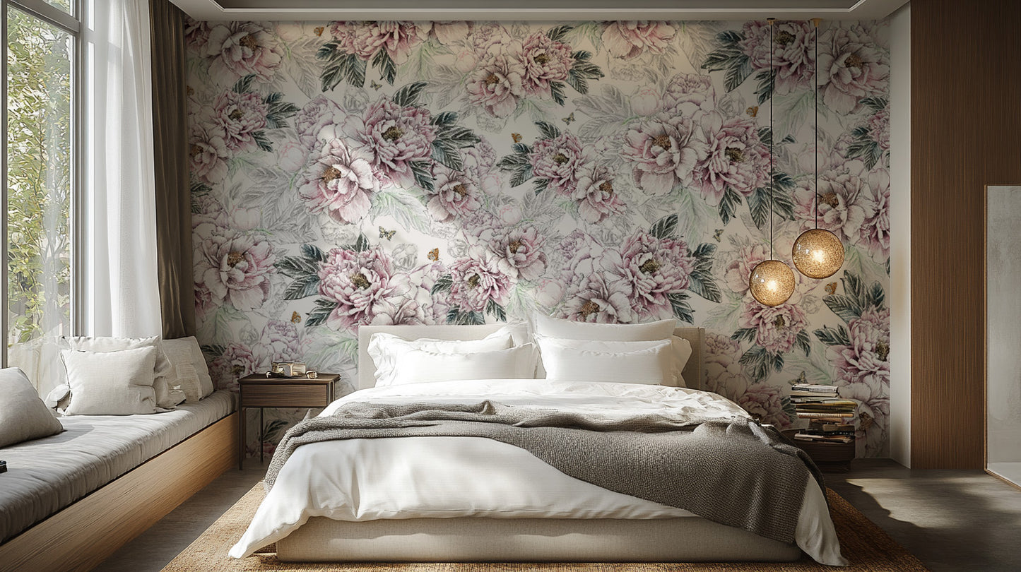 Vintage Peony Floral Wallpaper Mural