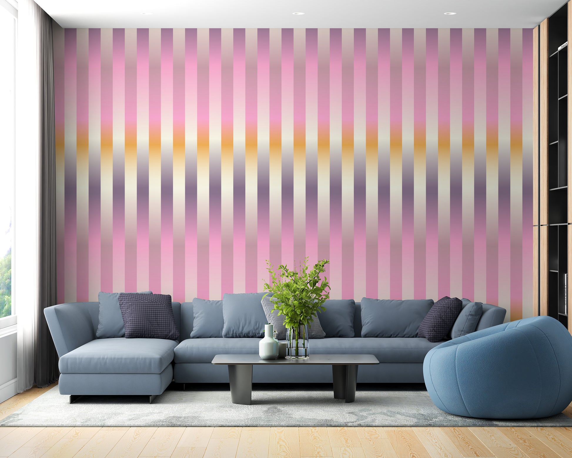 Gradient lilac stripes mural for stylish wall accents