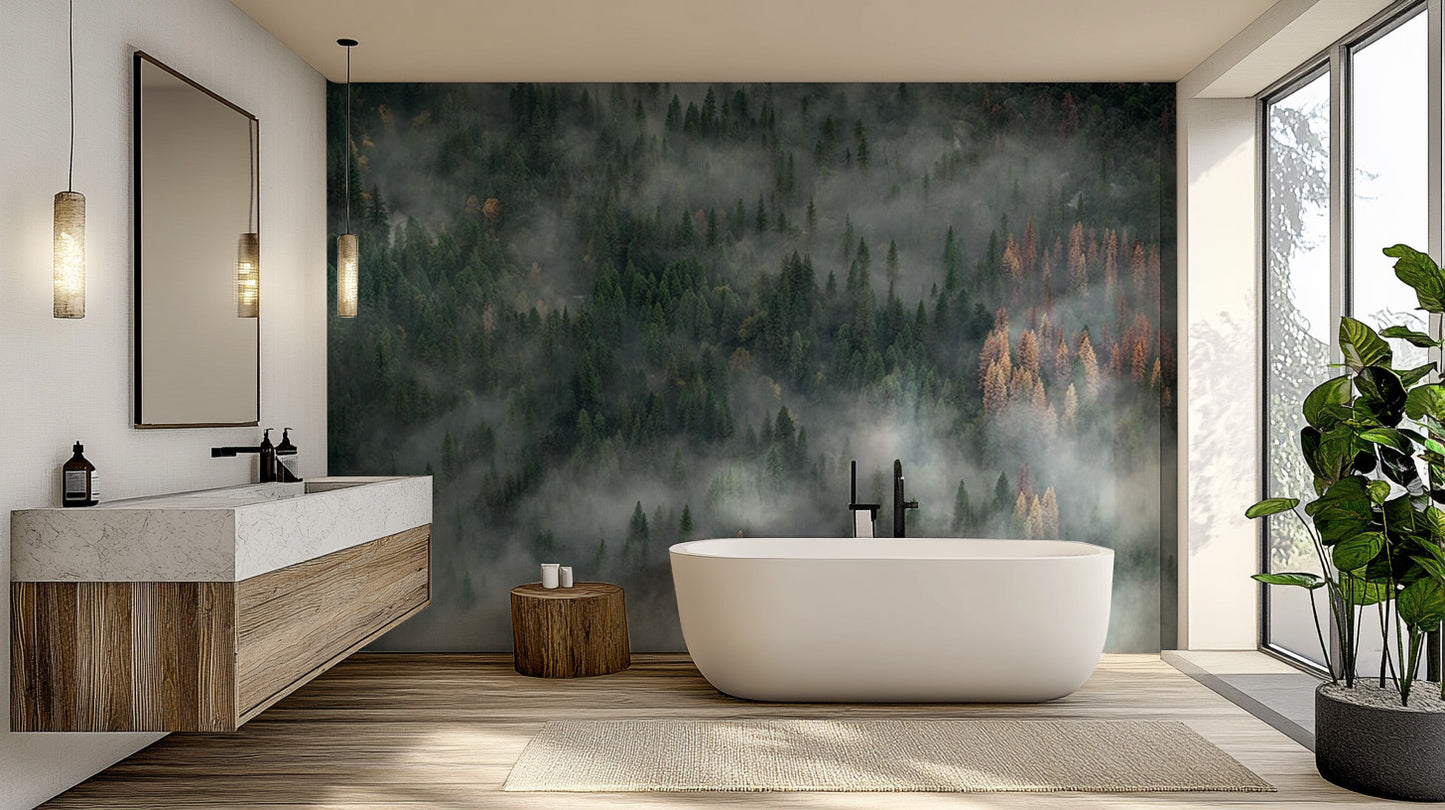 Foggy Pine Forest Wallpaper Mural