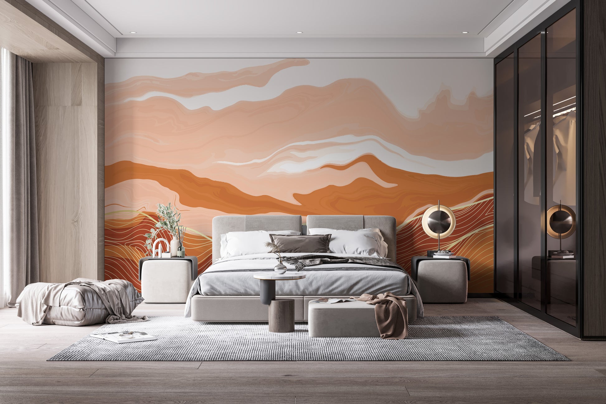 Orange and white marble mural for walls