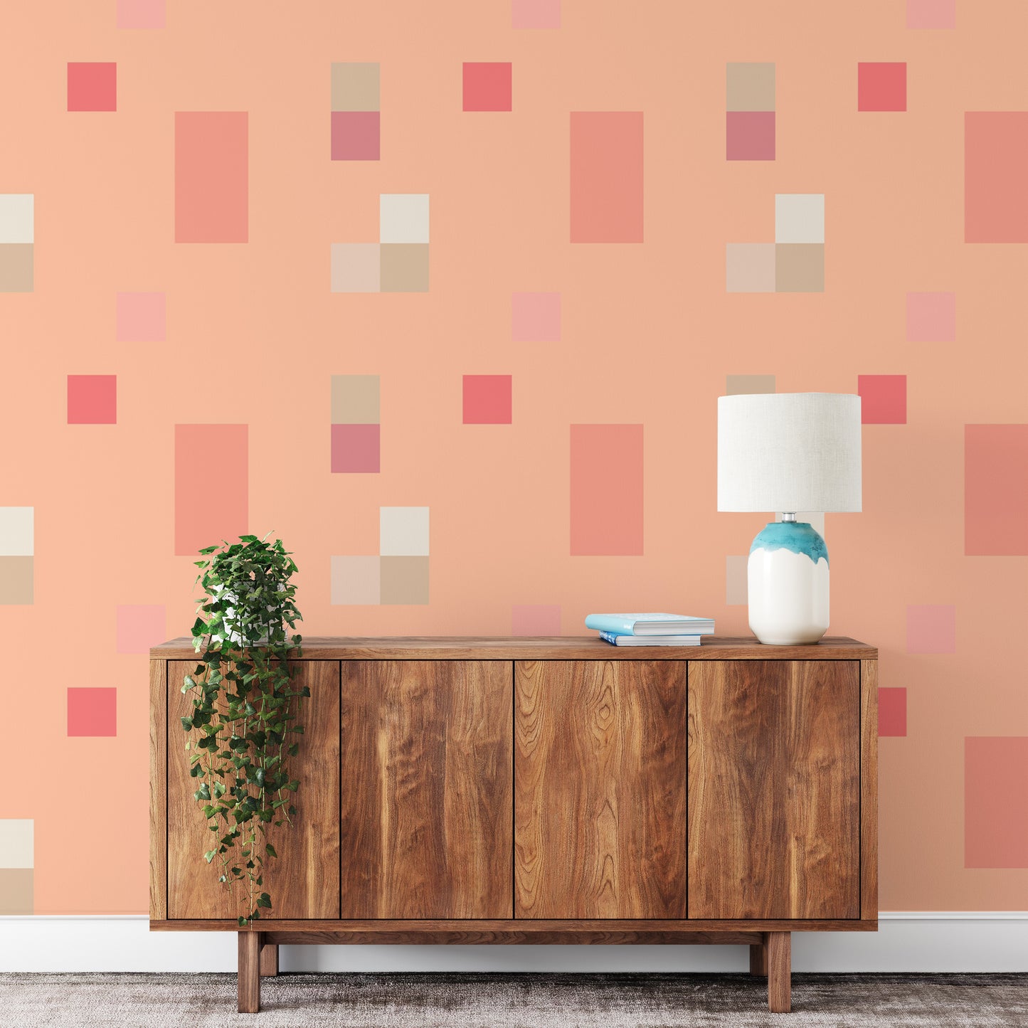 Stylish Peach Fuzz Tile Pattern Wallpaper for spaces