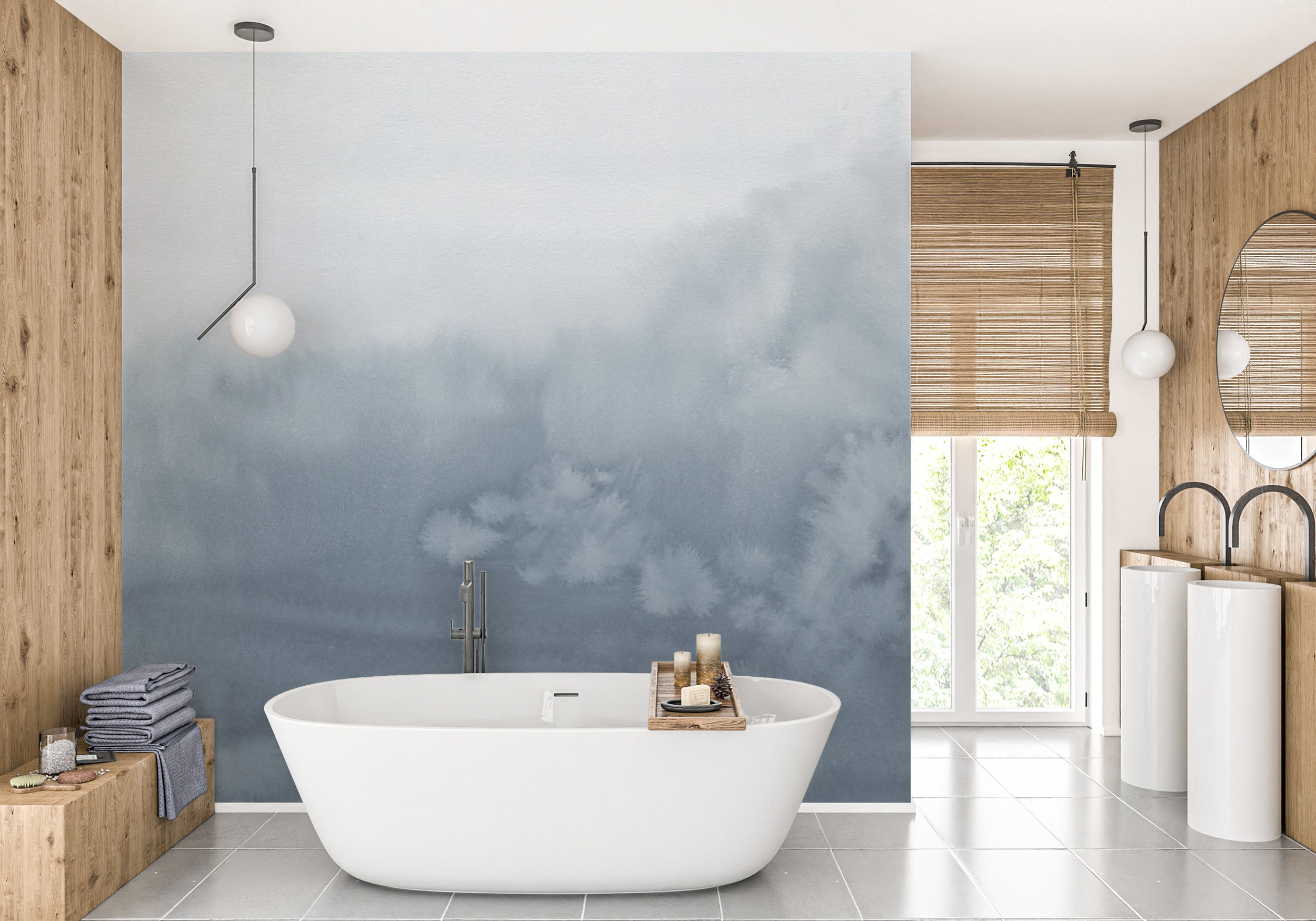 Transform your bathroom with the stylish Blue Tone Ombre mural.