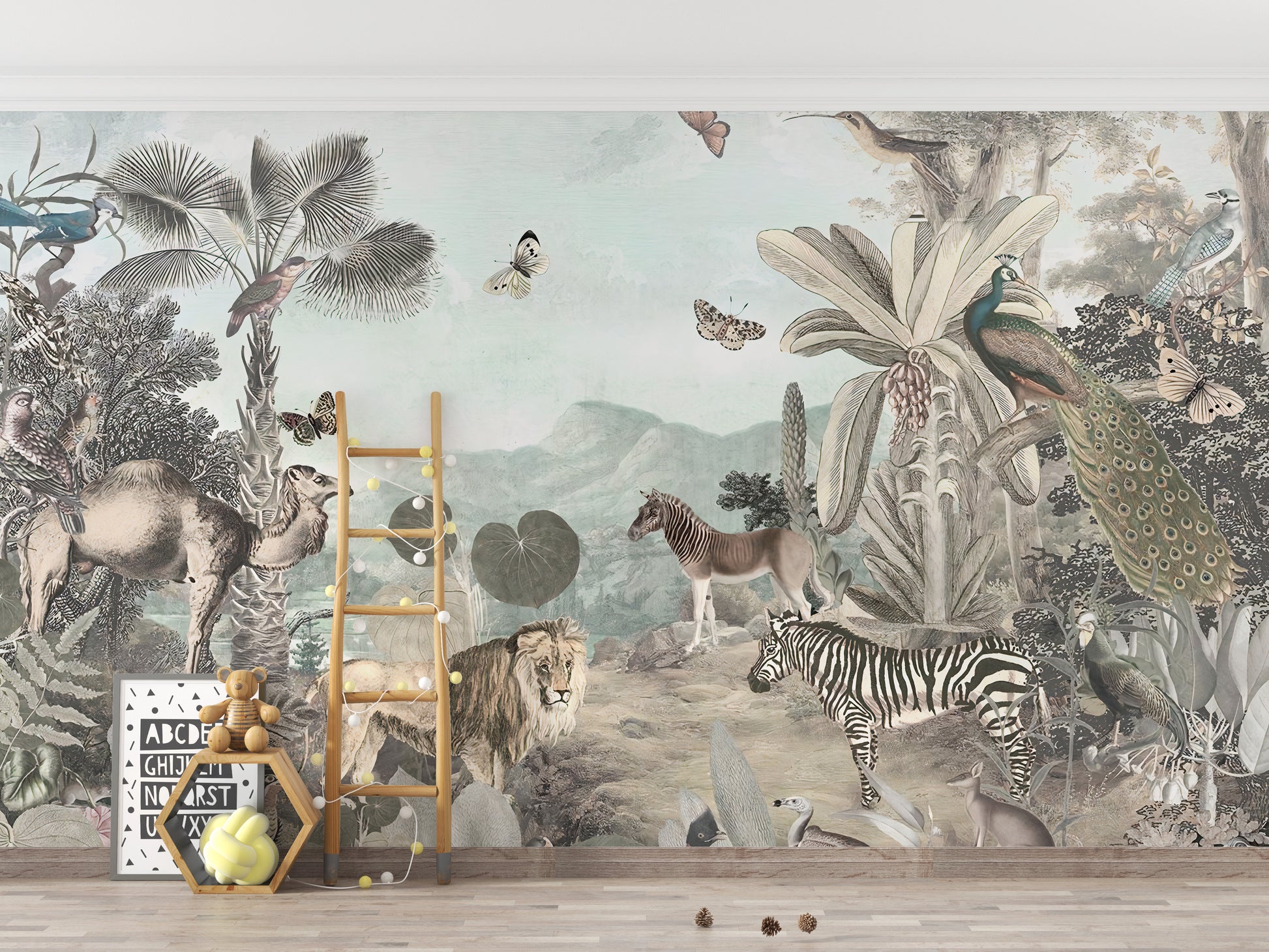 Kids wildlife forest wallpaper mural art
