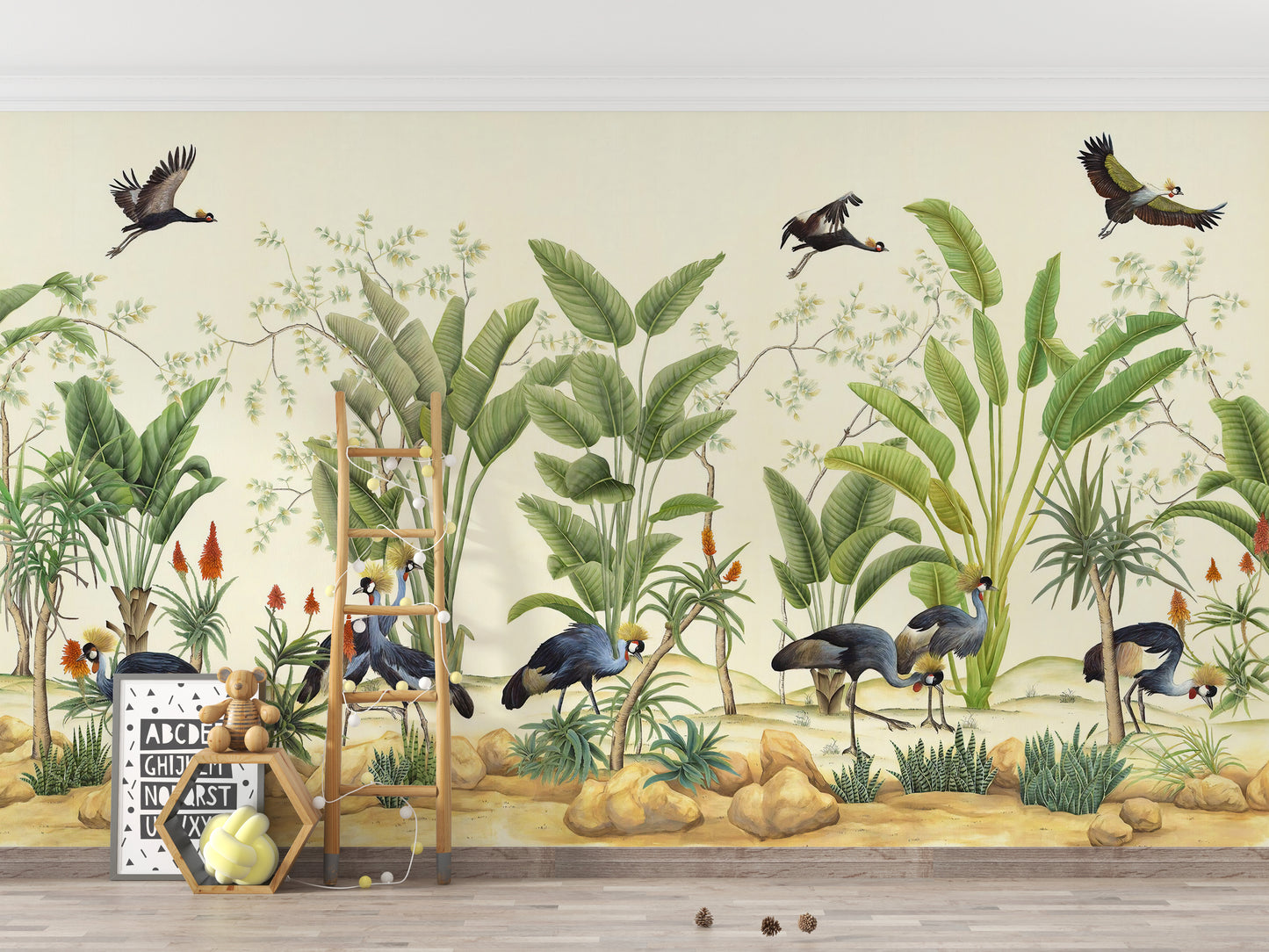 Tropical Grey Crane Wallpaper Murals