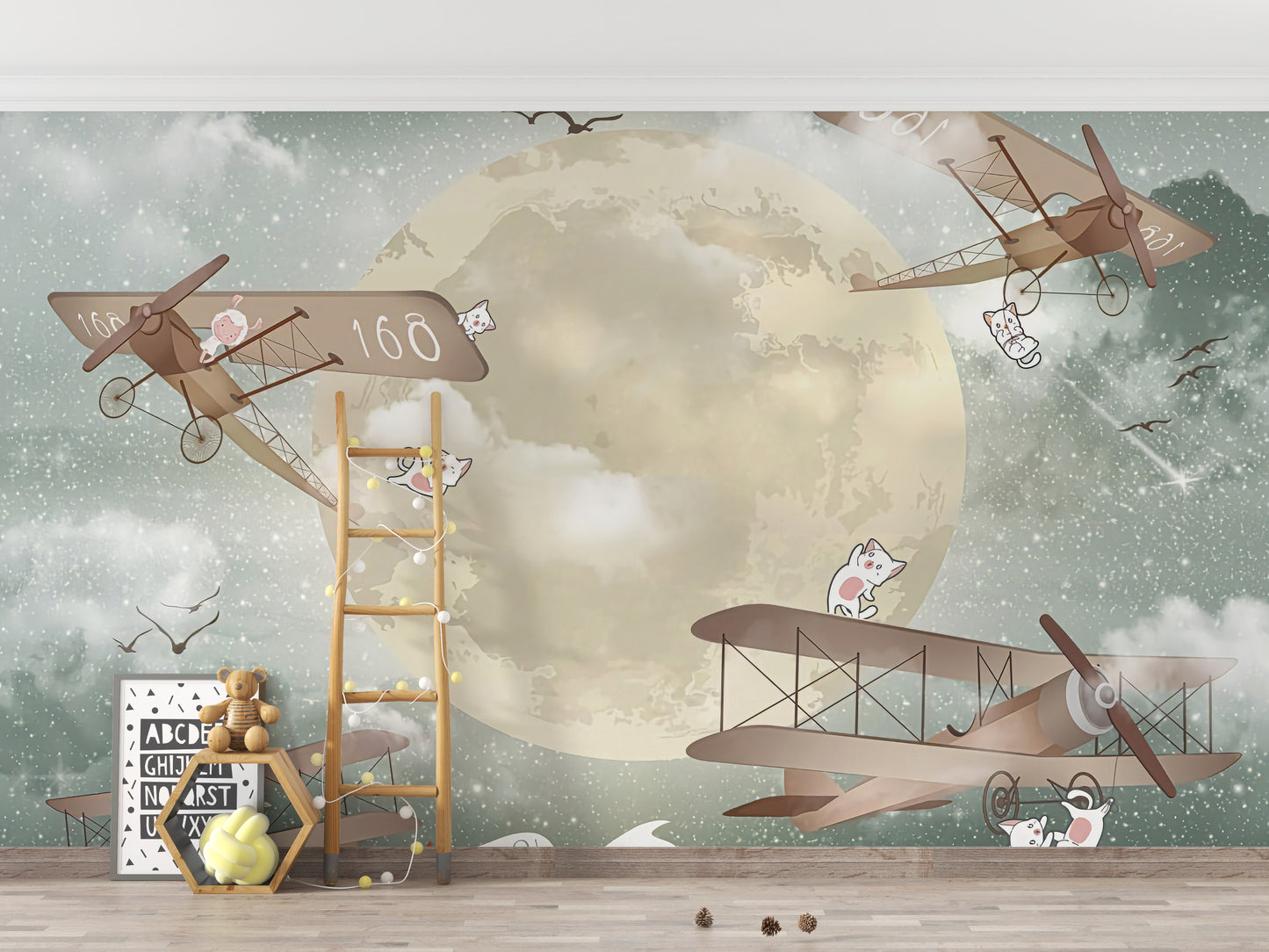 Moonlight Airplanes Wallpaper Murals