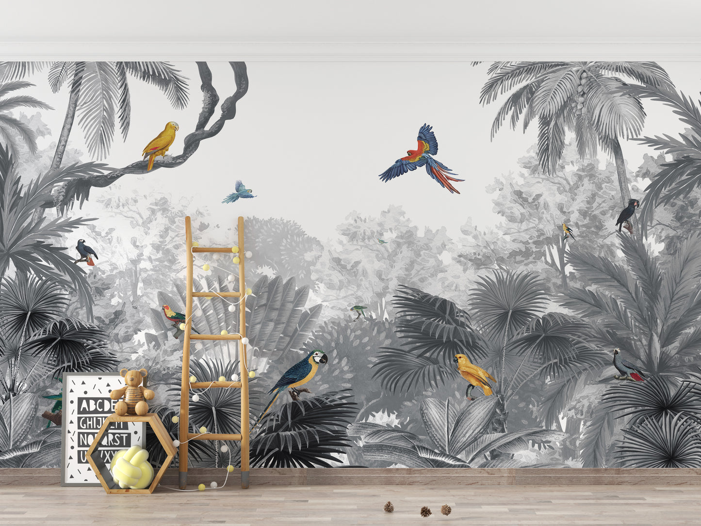 Monochrome Tropical Jungle Birds Wallpaper - Giffywalls