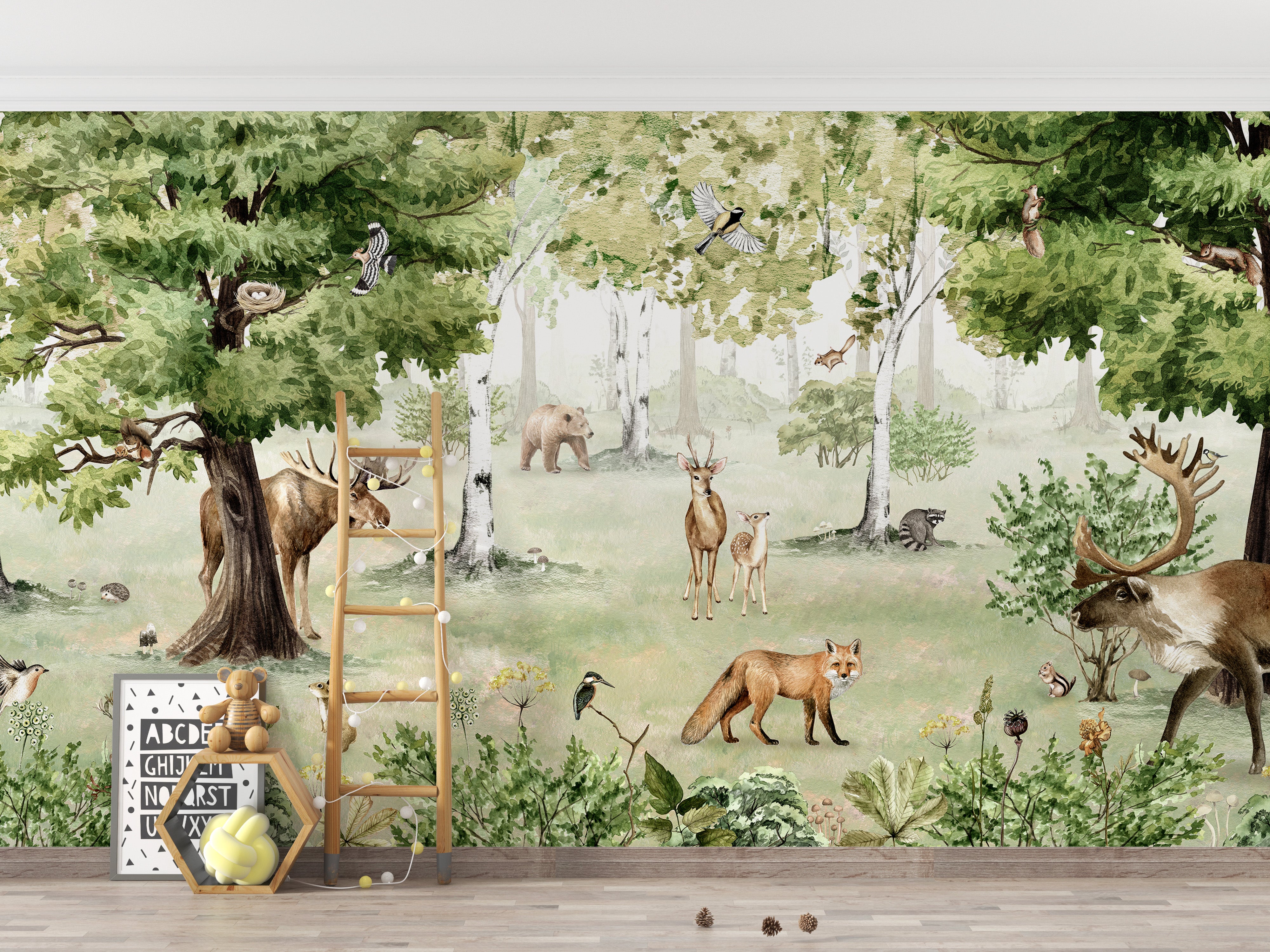 Woodland Wonders wallpaper with moose and birch treeS