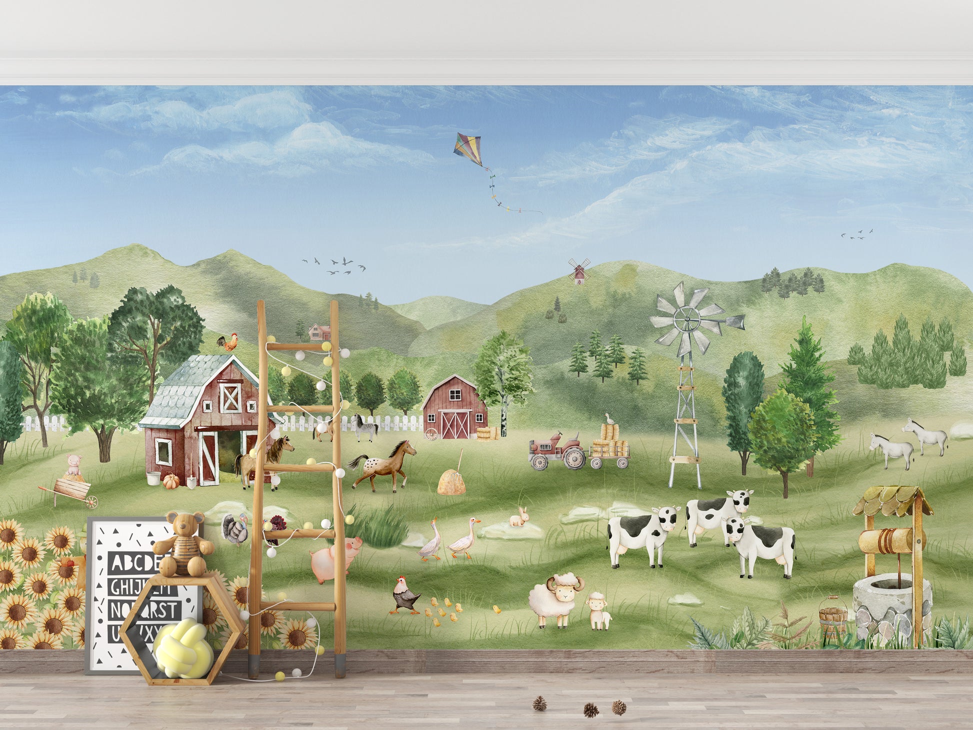 Farm-themed nursery wallpaper for toddlers