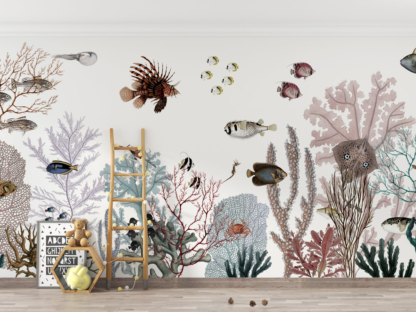 Removable wallpaper with colorful reef design