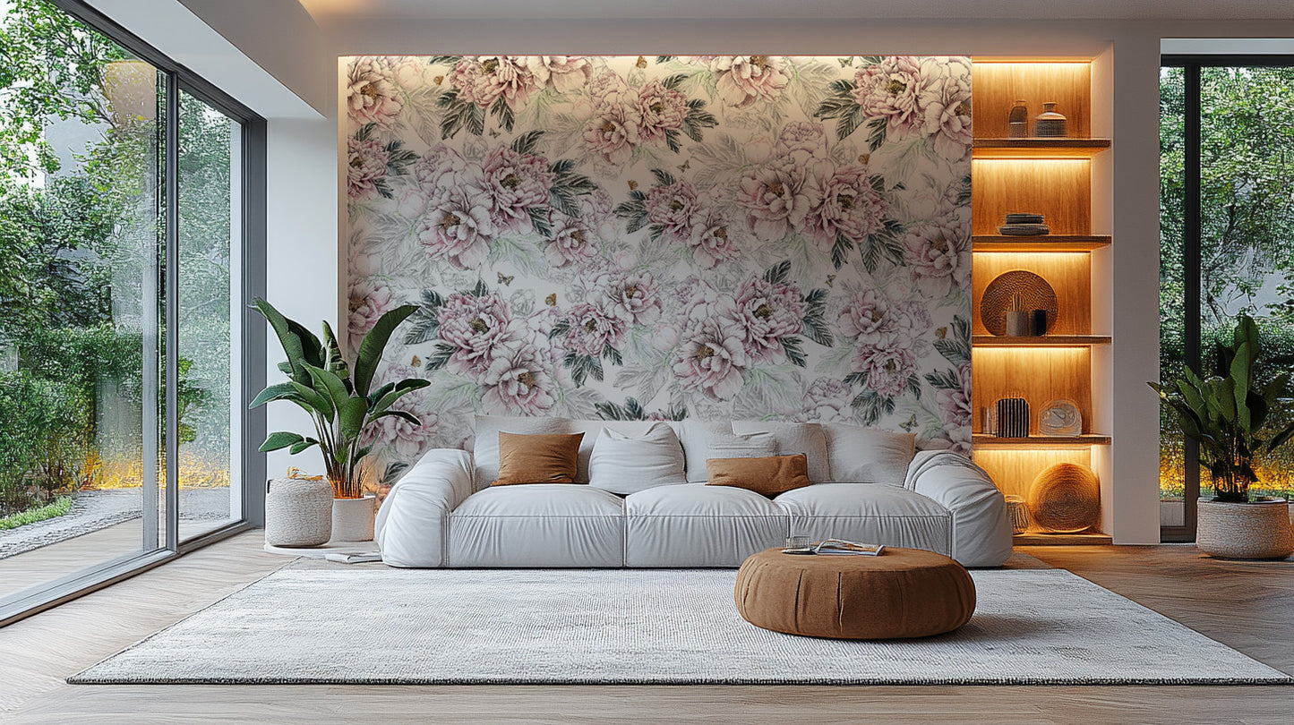 Vintage Peony Floral Wallpaper Mural