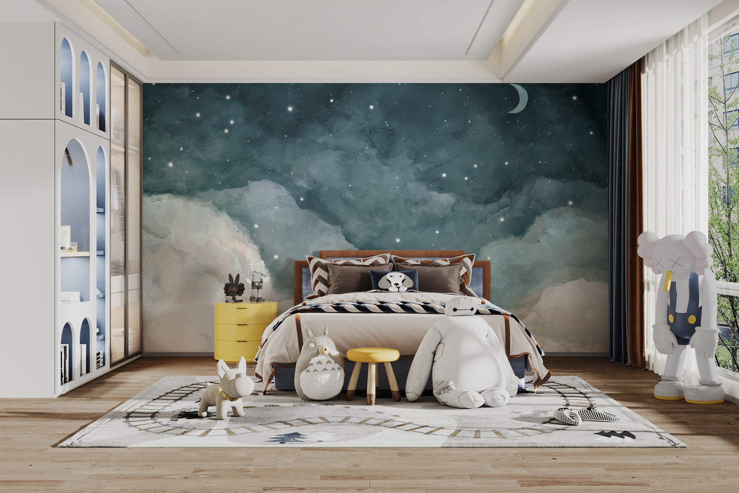 Starry mural vibes for kids' room wallpaper