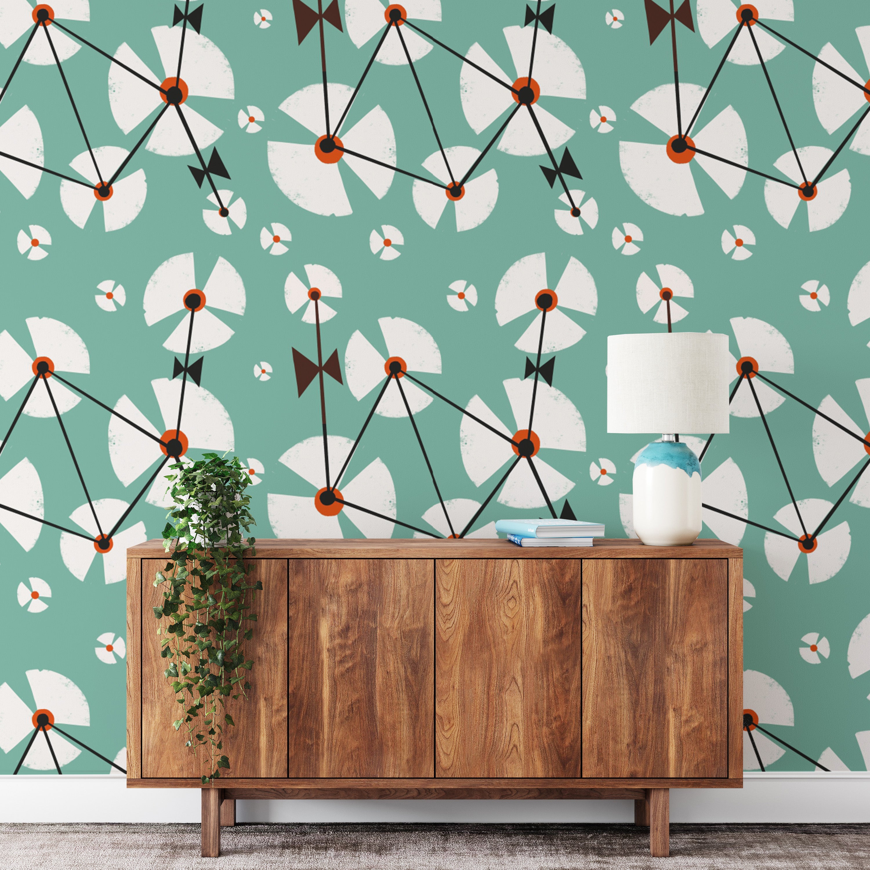 Blue Wild Dandelion Repeat Pattern Wallpaper for decor