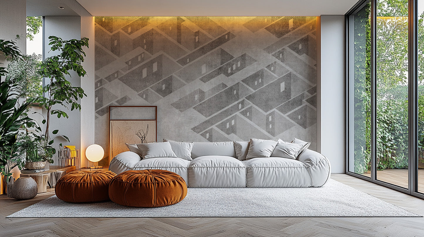 Geometric abstract building mural for a stylish, modern space.
