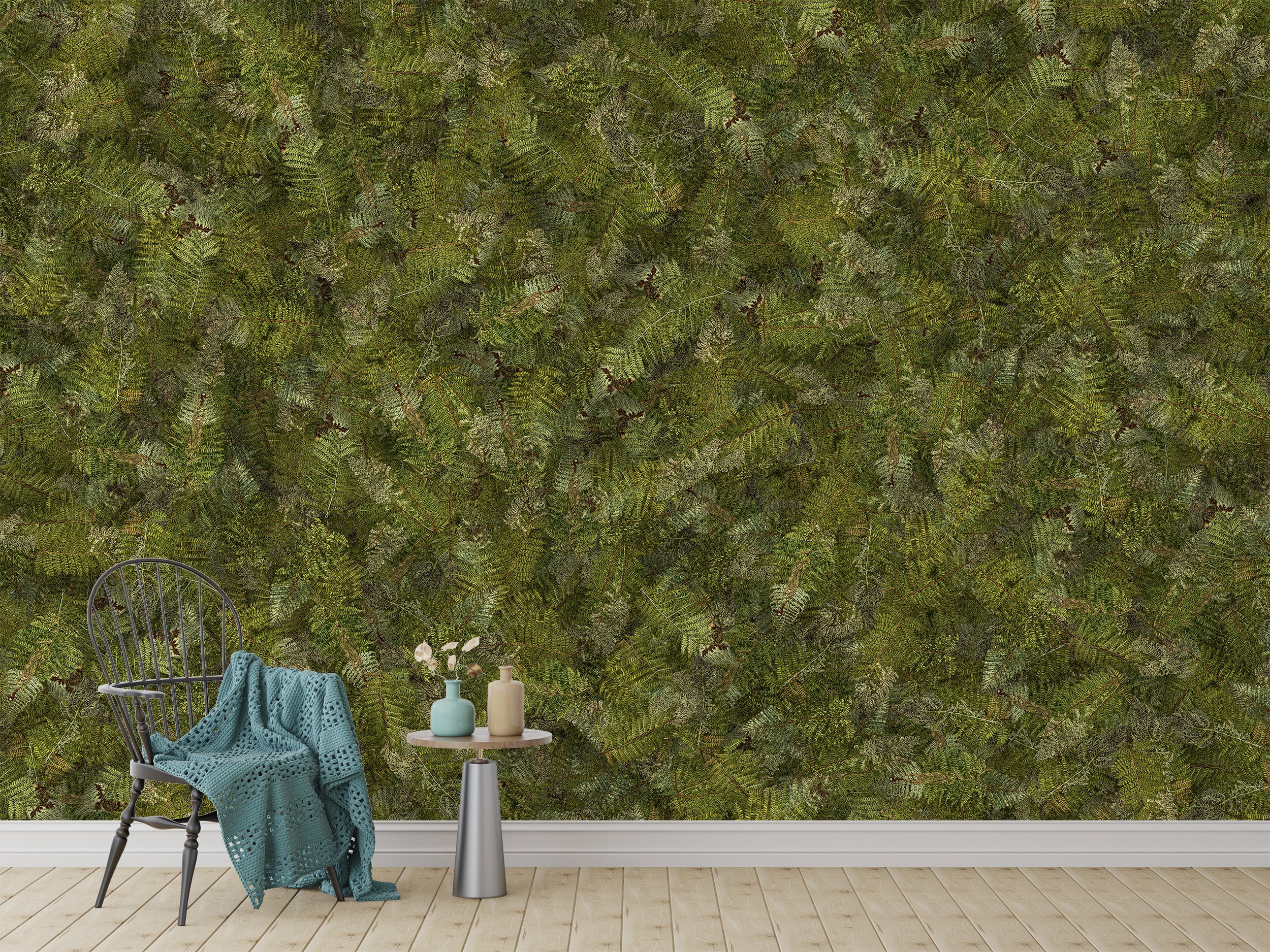 Fern bracken detailed green wallpaper design
