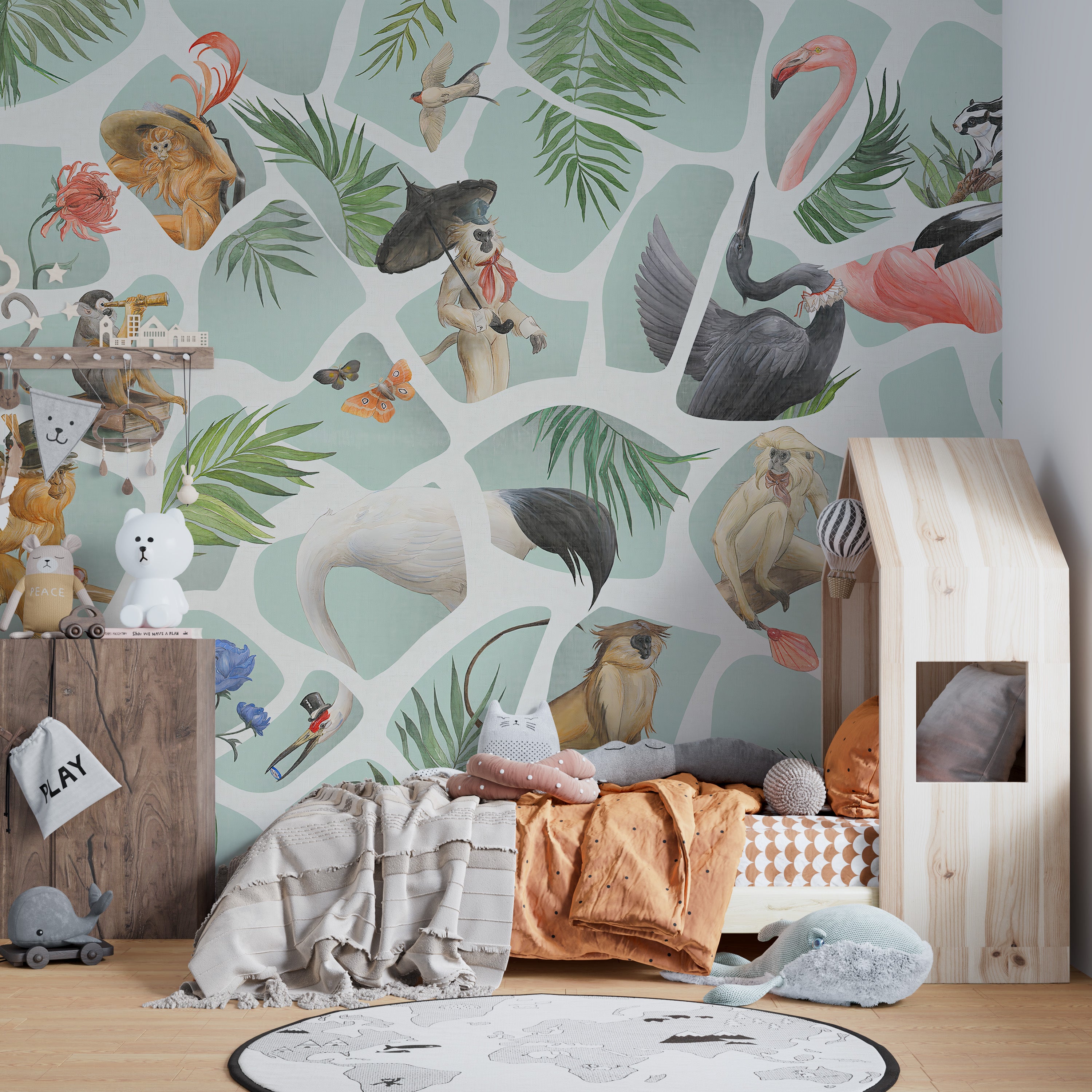 Watercolor monkey wallpaper mural for walls