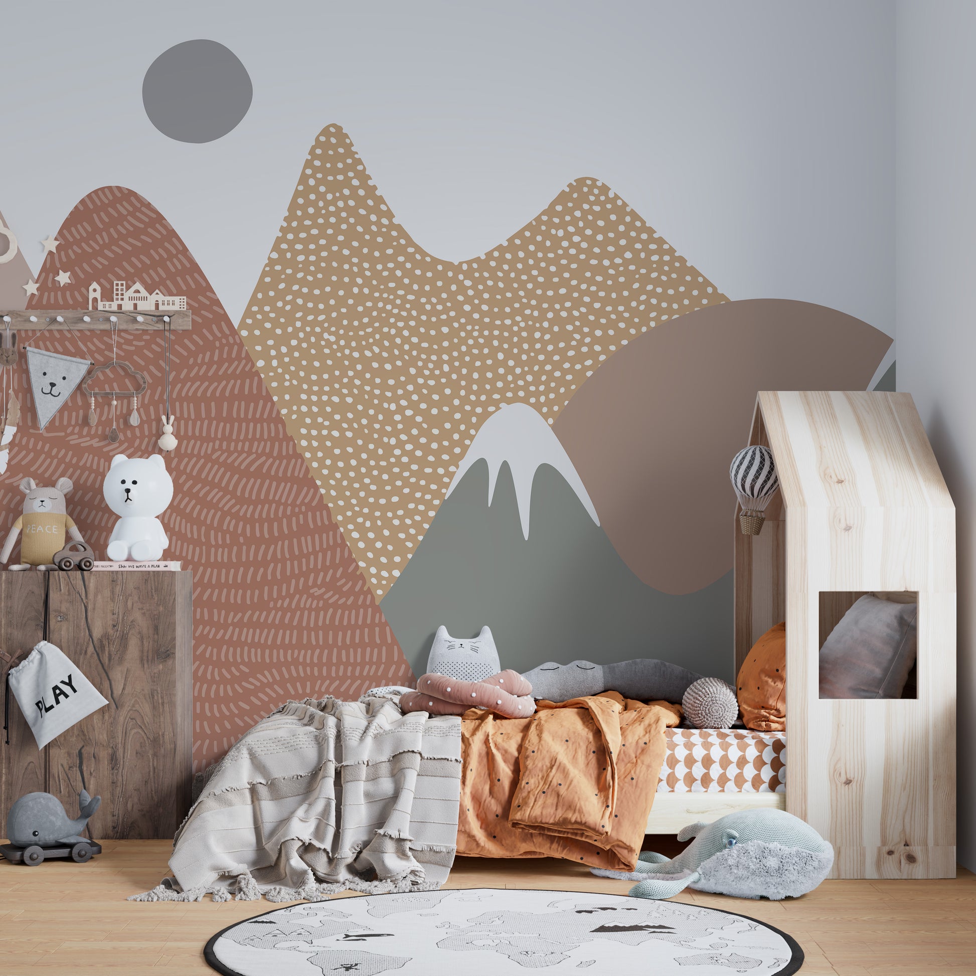 Stippling mountains wallpaper mural design
