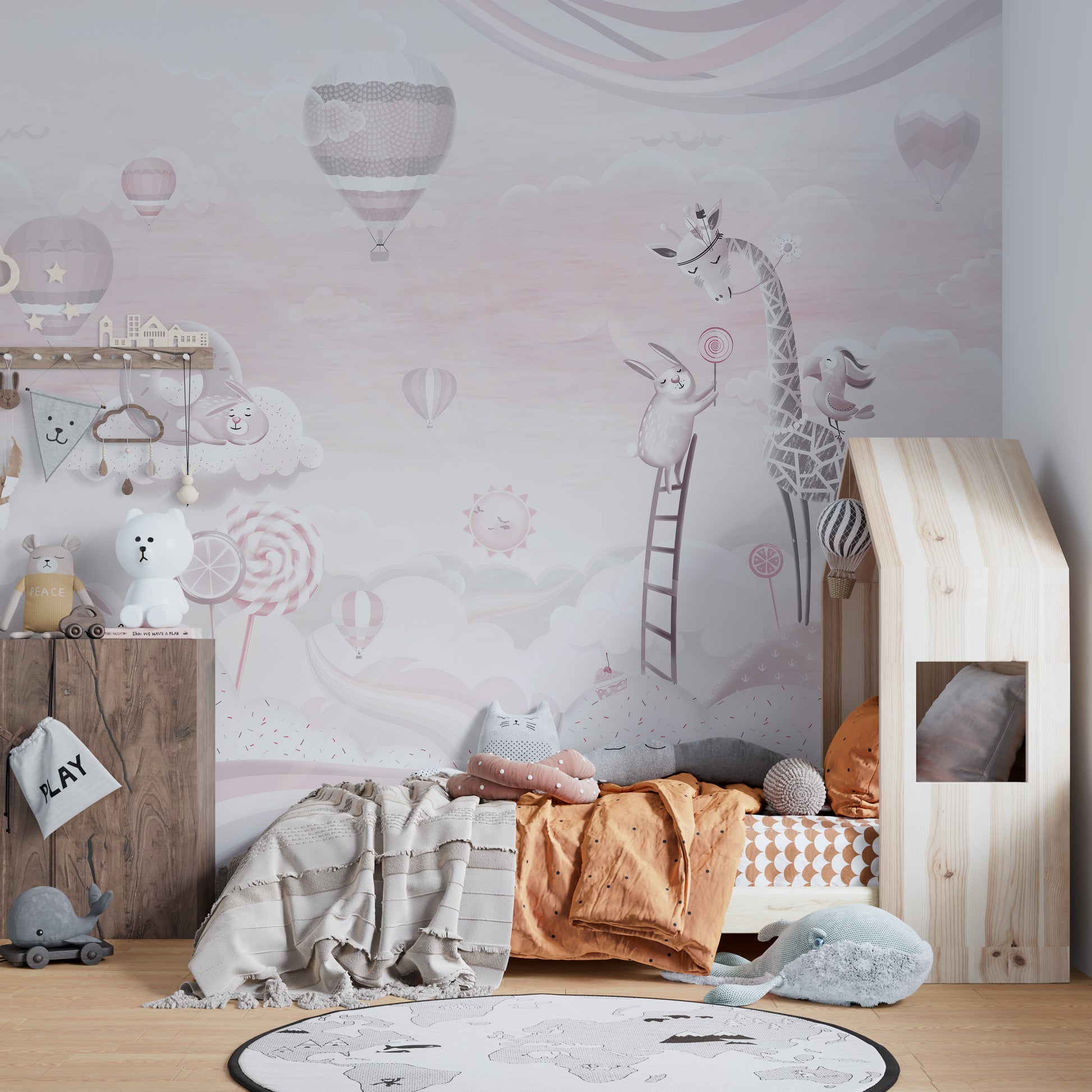 Dreamy pink candy wallpaper mural for kids
