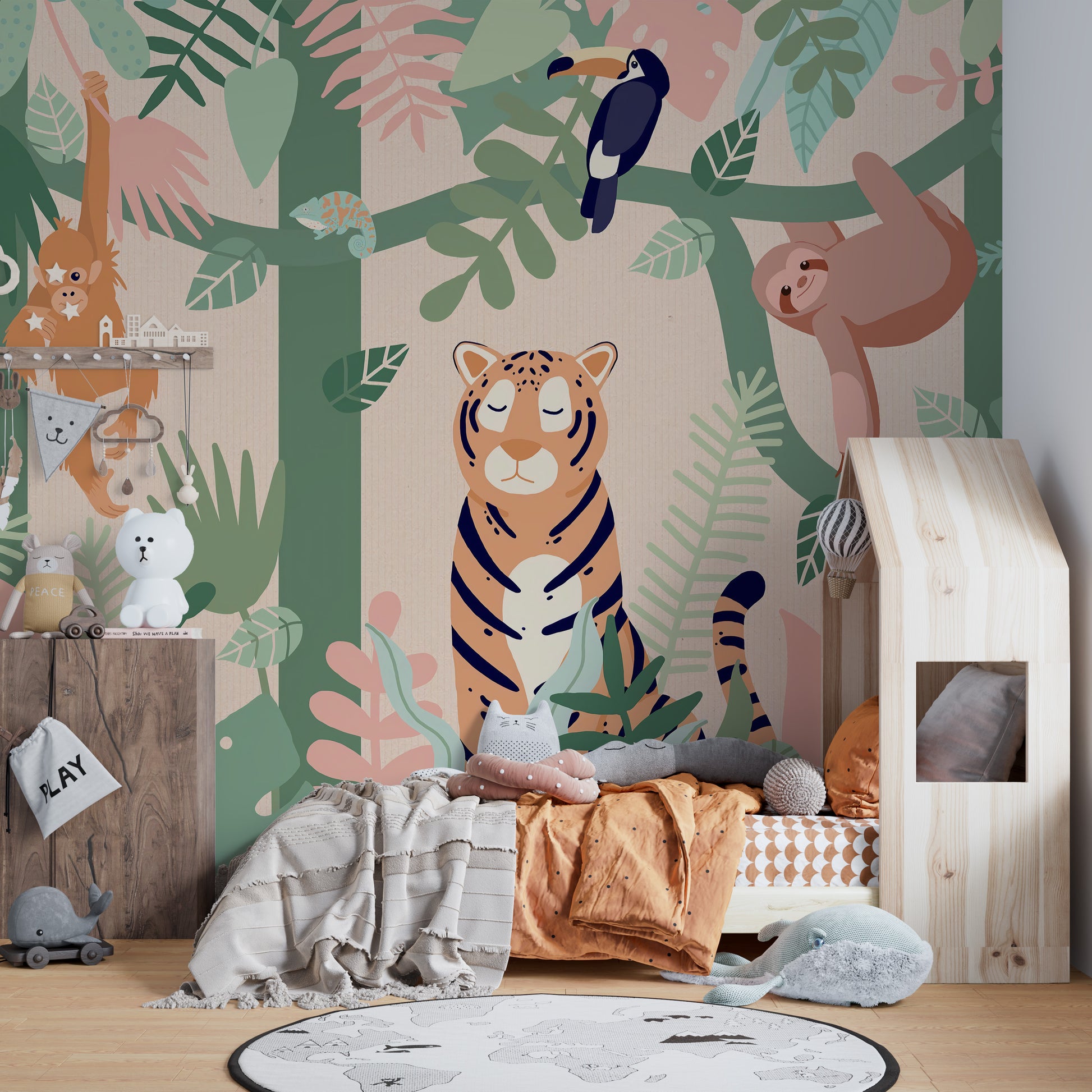 Kids Jungle animal friends wallpaper mural - Giffywalls