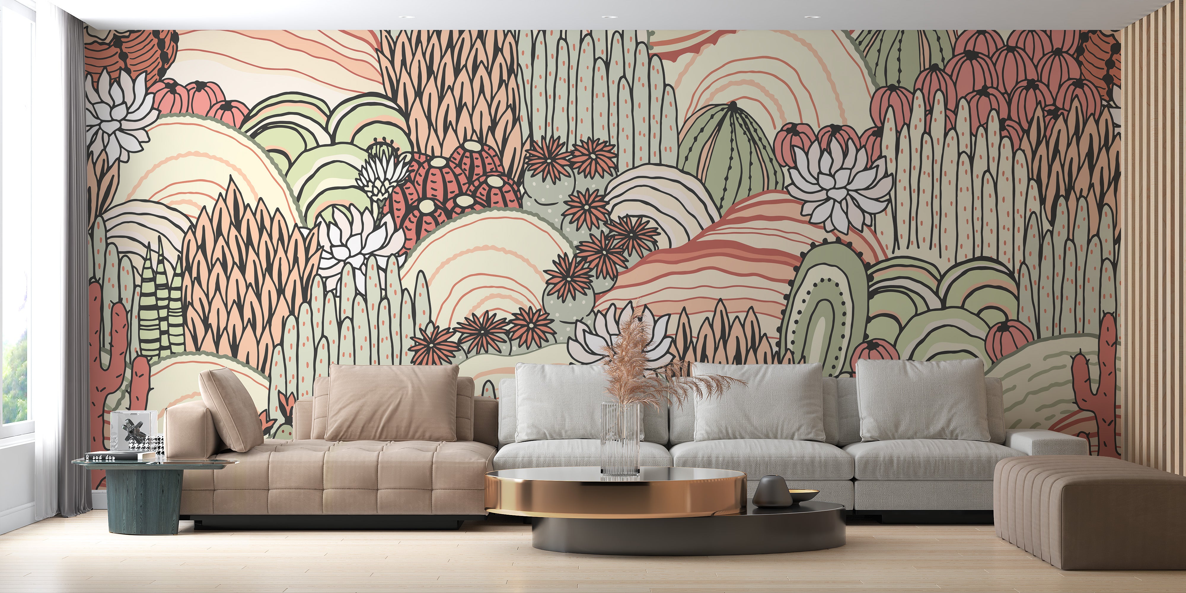 Colorful desert plants mural wallpaper