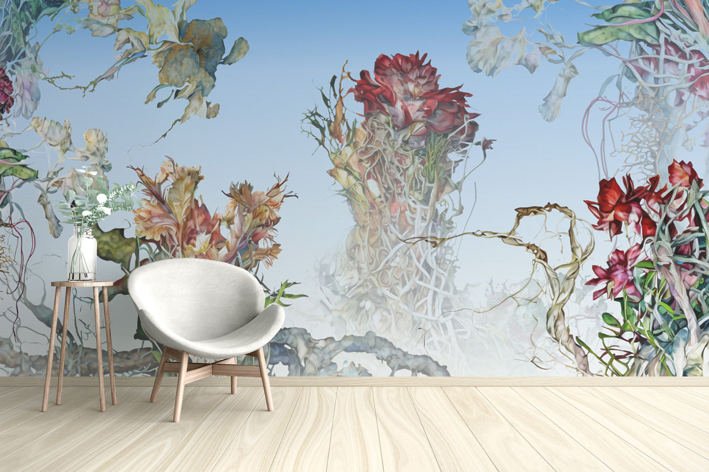 Transform your space with a stunning colorful flowering roots mural.