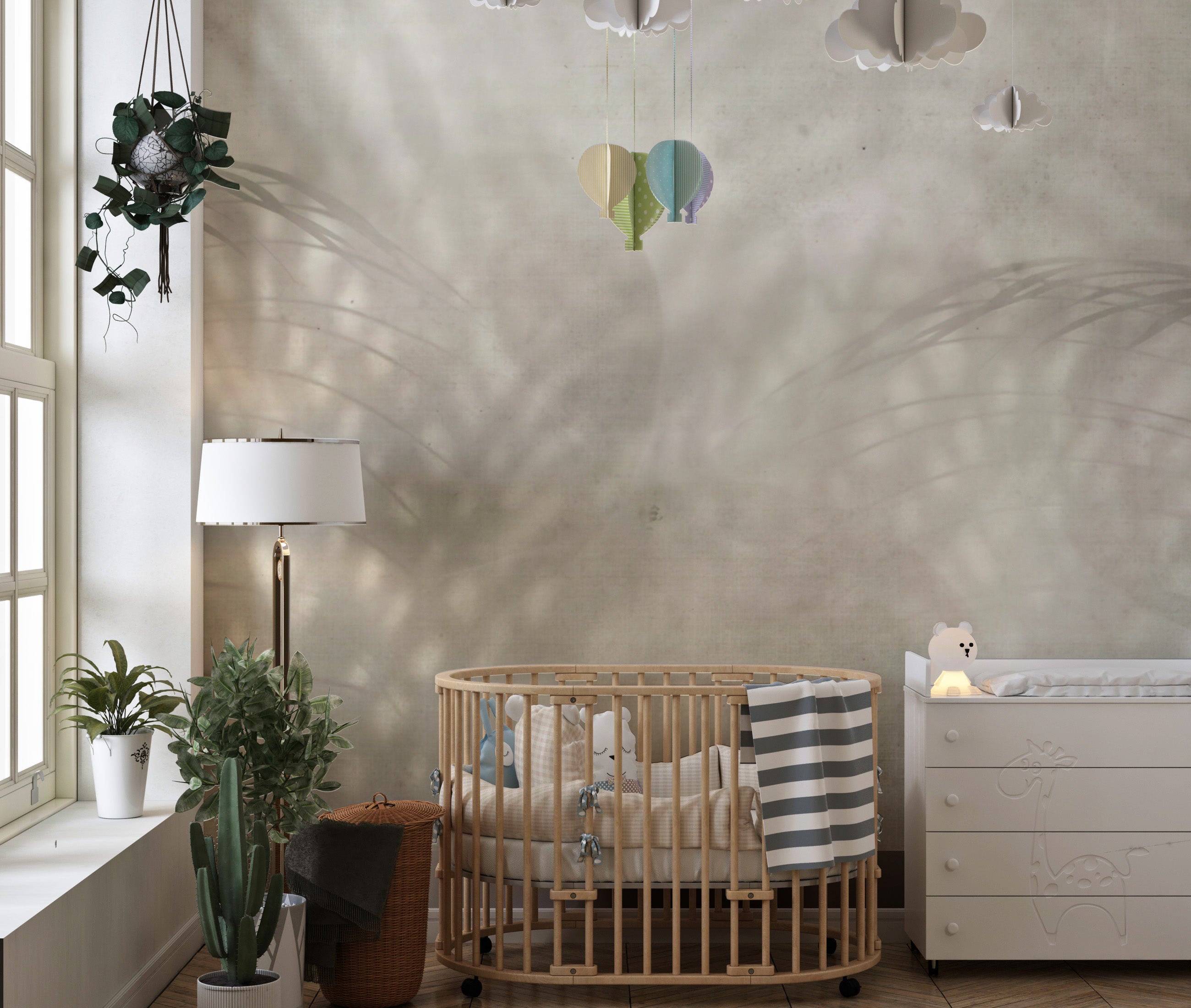 Neutral-toned palm shadow wallpaper for serene walls
