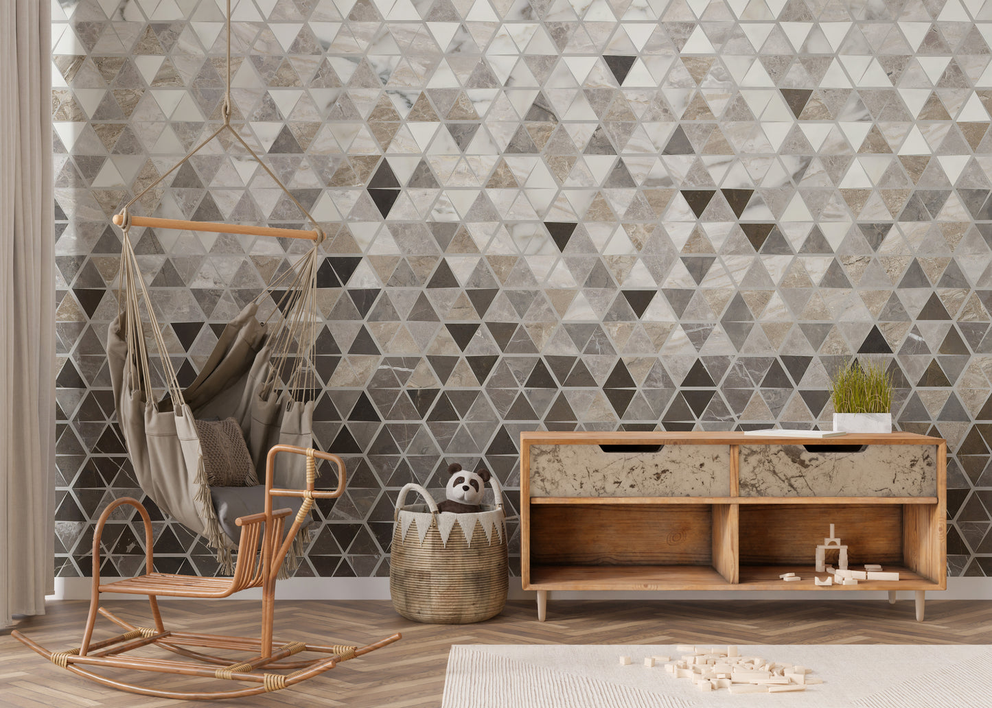 Sepia Triangle Tiles Wallpaper Mural