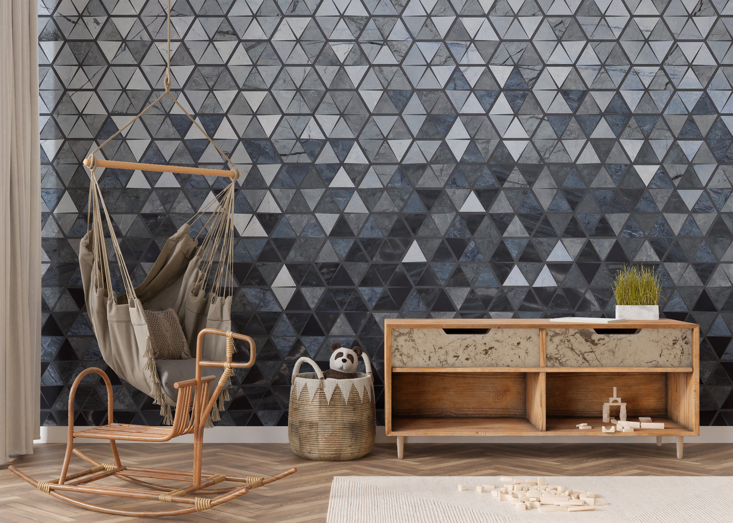 Blue Cut Triangle Tiles Wallpaper Murals