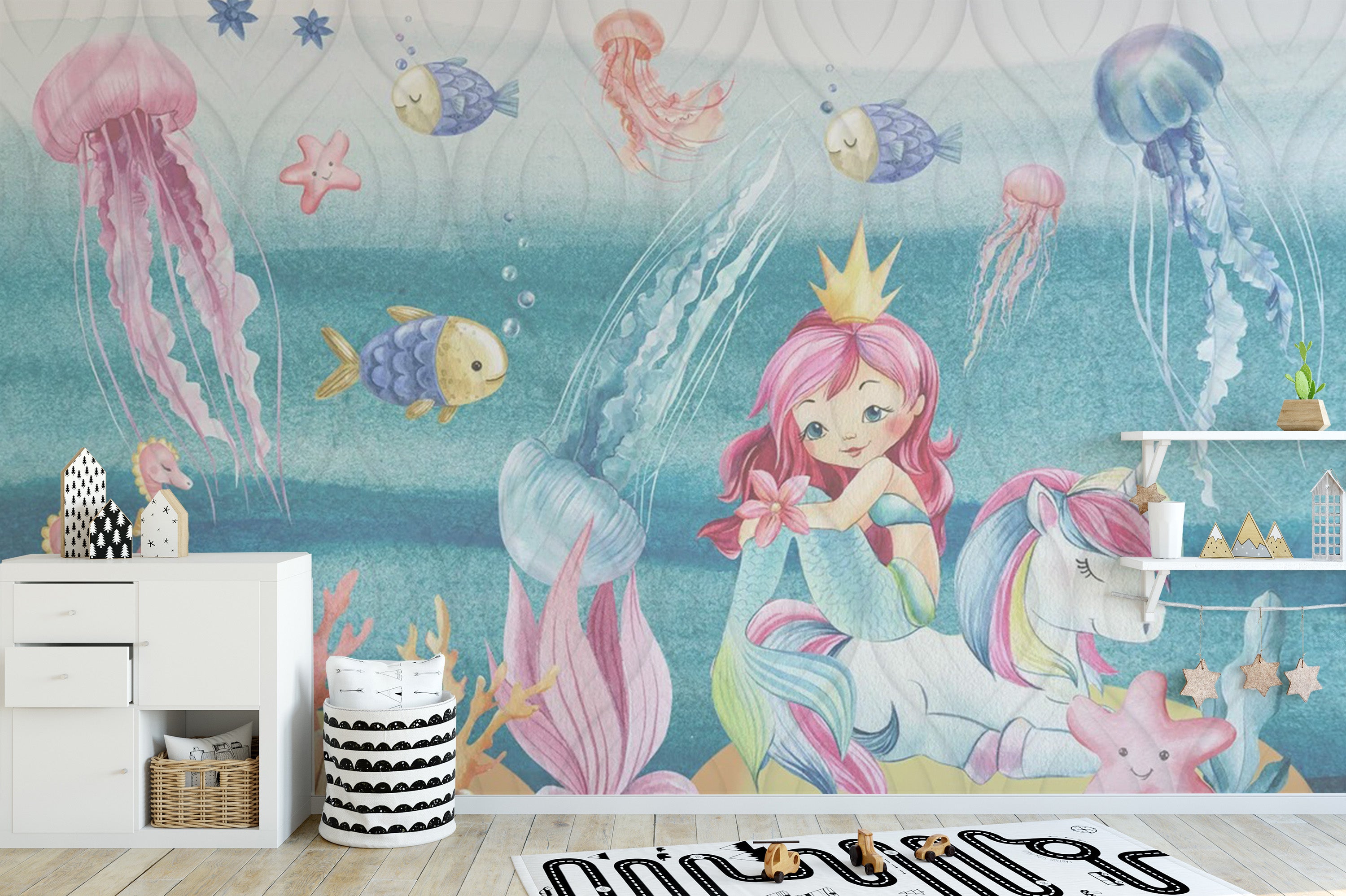 Underwater mermaid nursery wall mural decor
