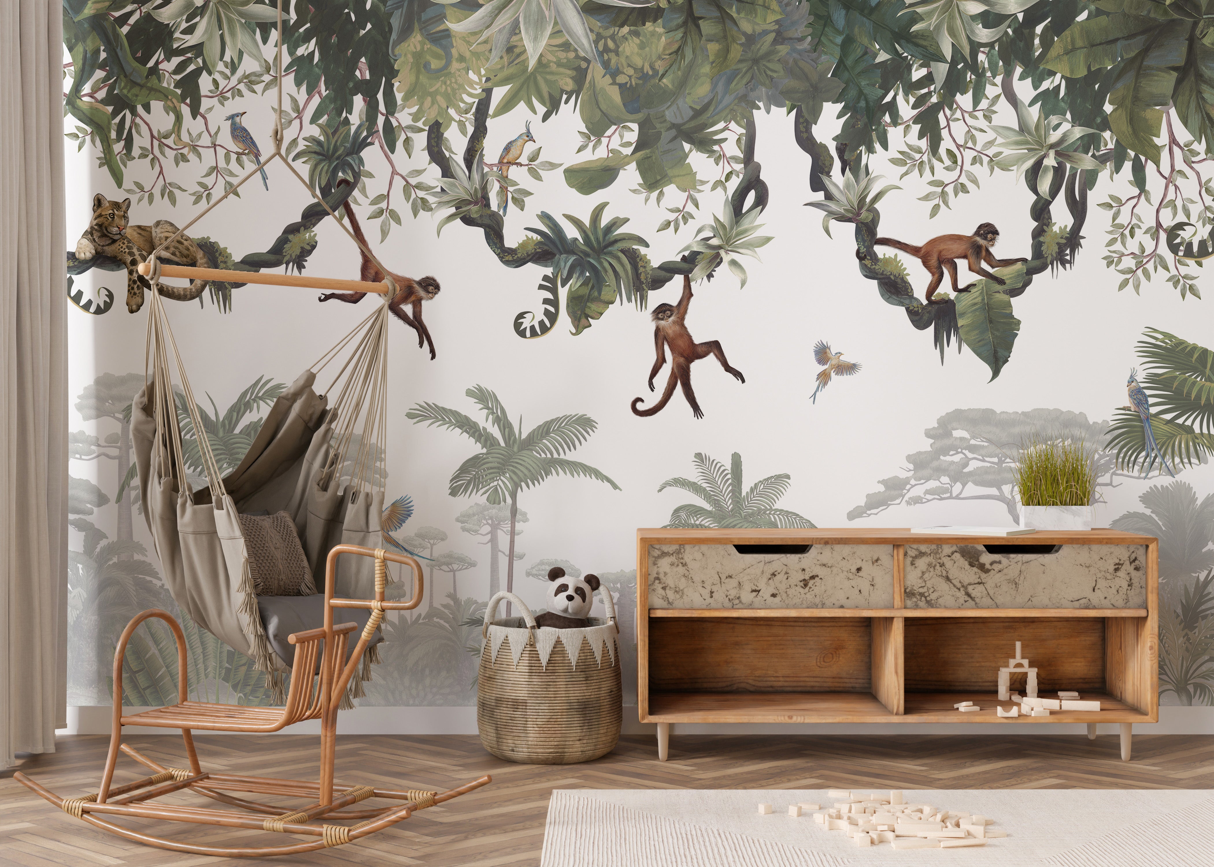 Vibrant monkey wallpaper murals for a lively jungle atmosphere