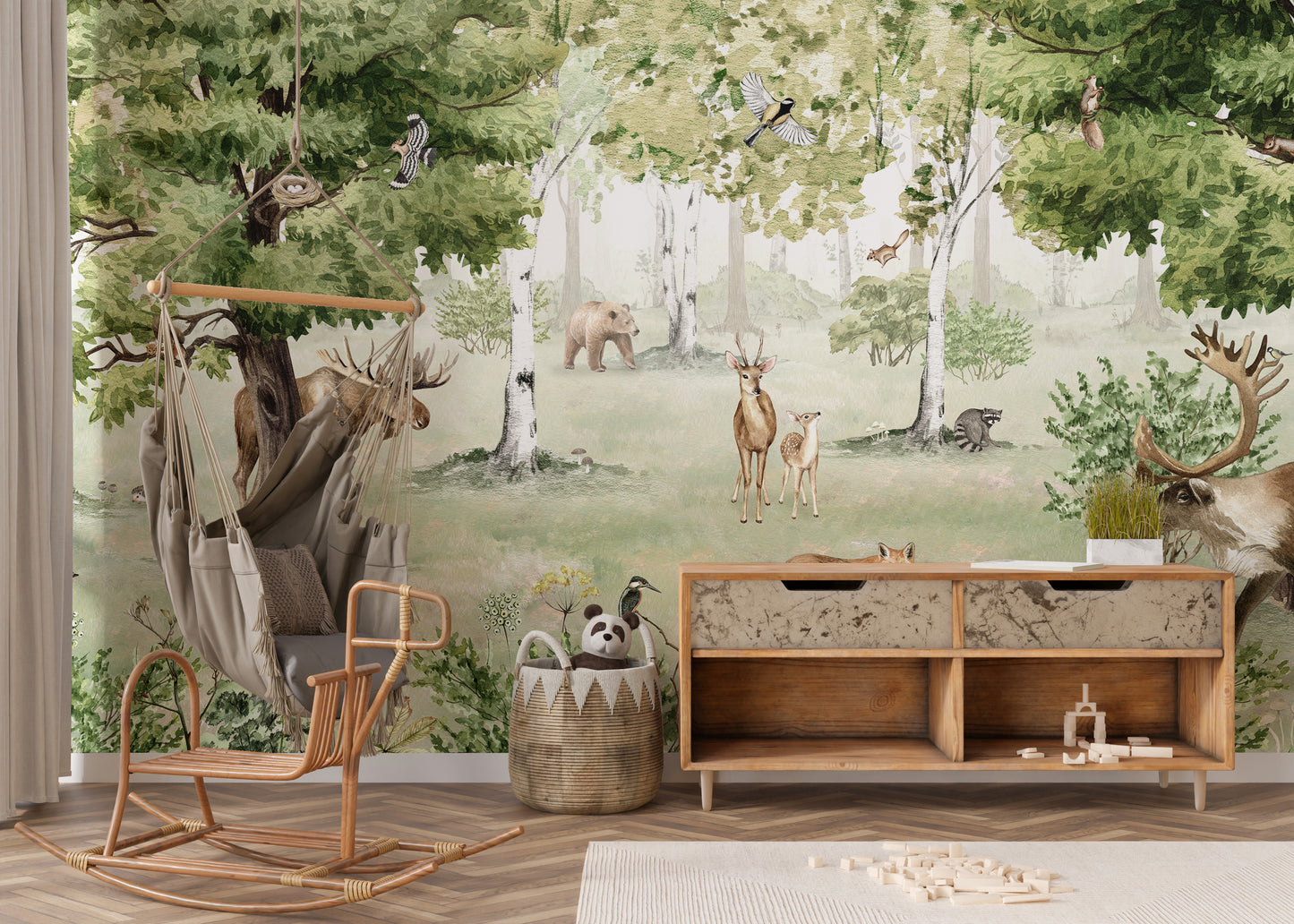 Watercolor Woodland Wonders Mural Wallpaper