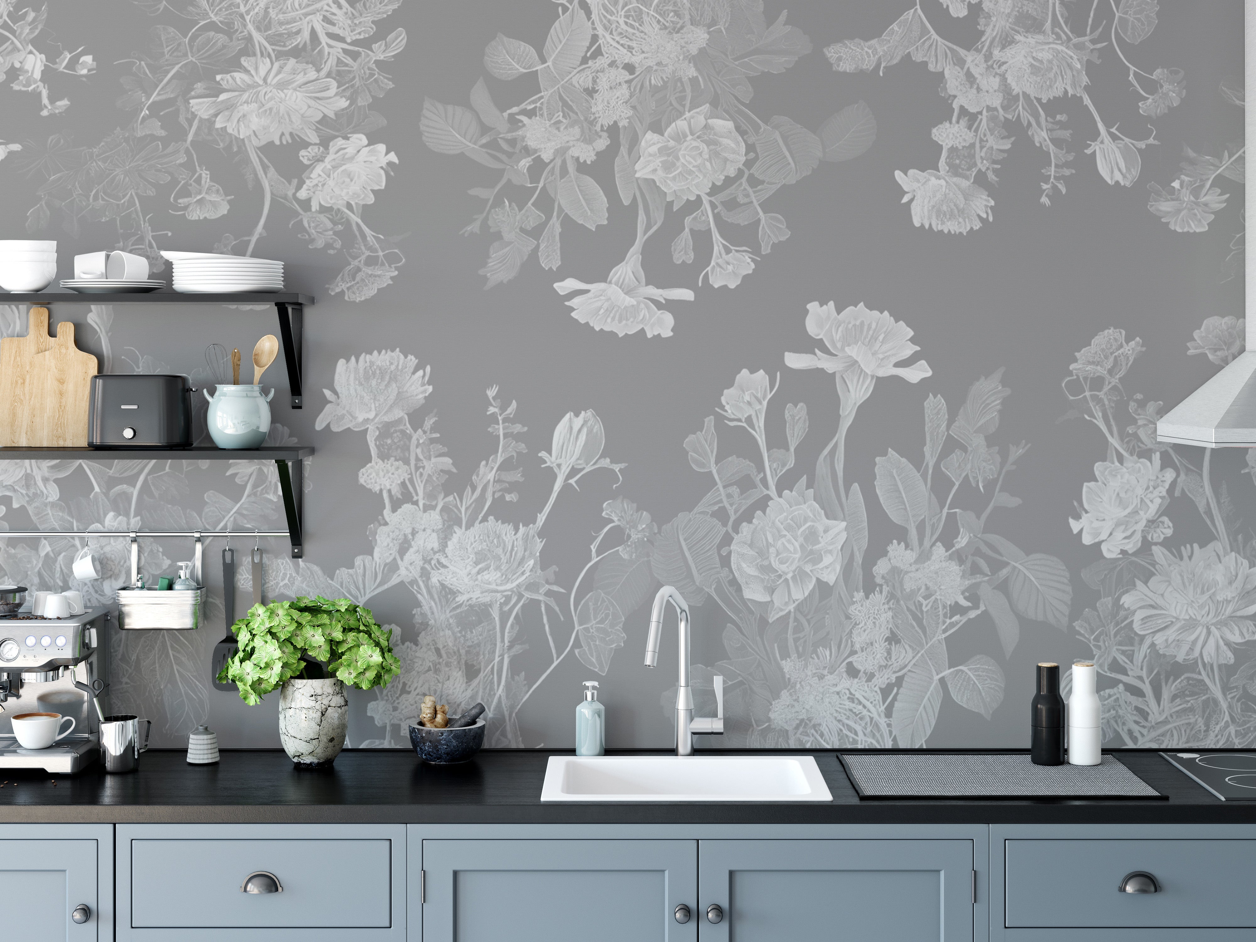 Grey Flower Bedroom Wallpaper Murals - Giffywalls