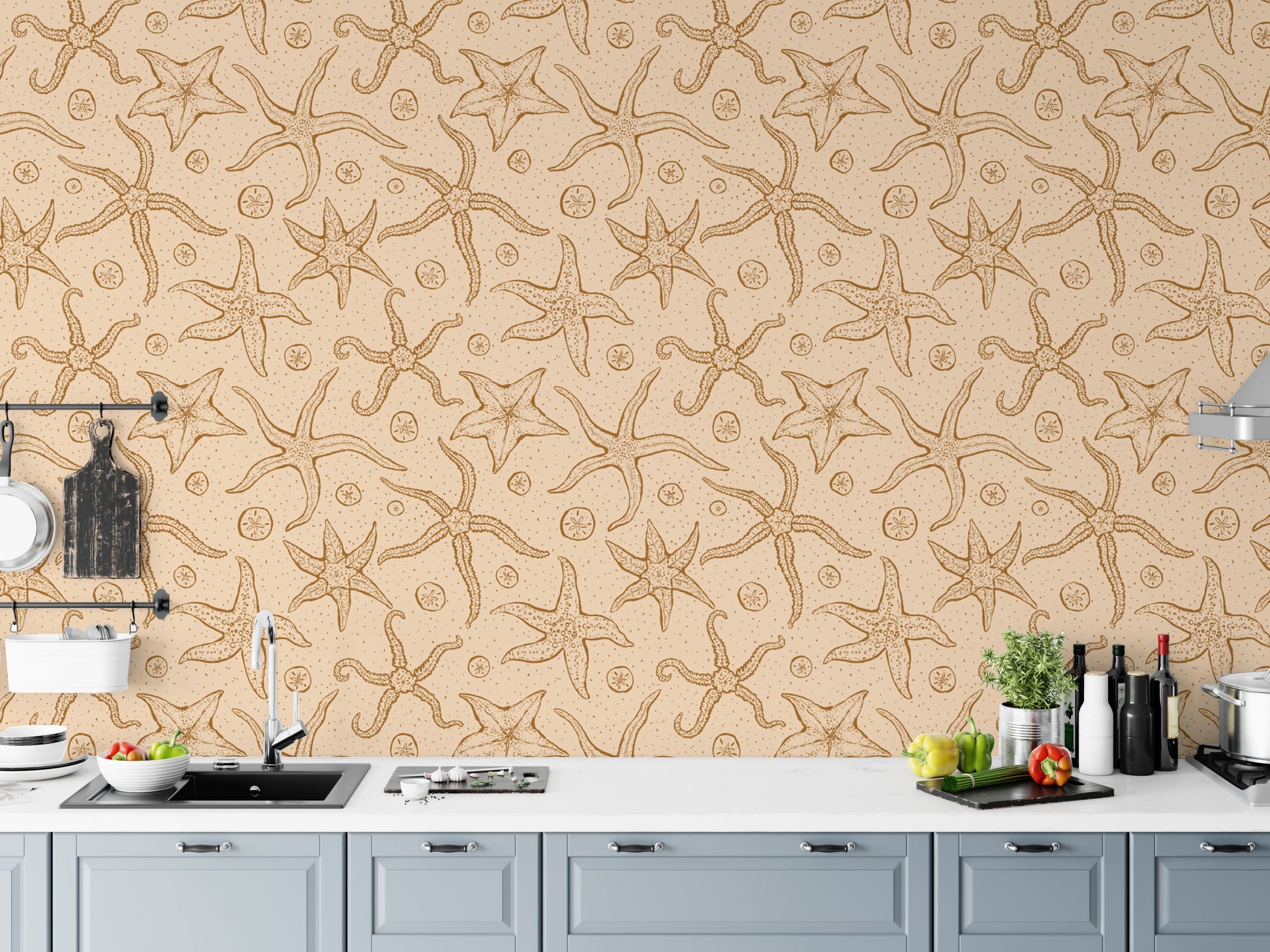 Elegant warm brown echinoderms mural for a rustic, earthy vibe.
