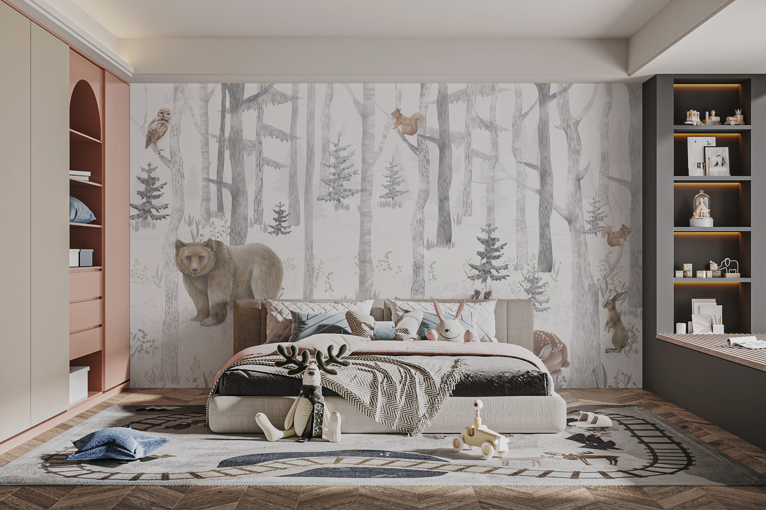 Nursery wallpaper with forest animals
