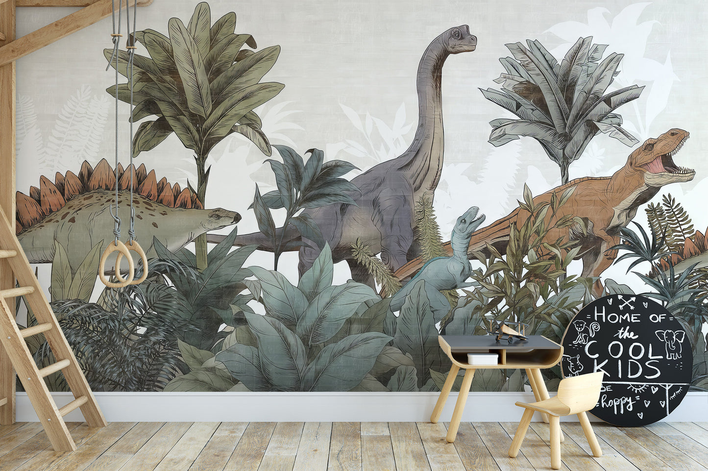 Kids' Jurassic journey mural for playful decor