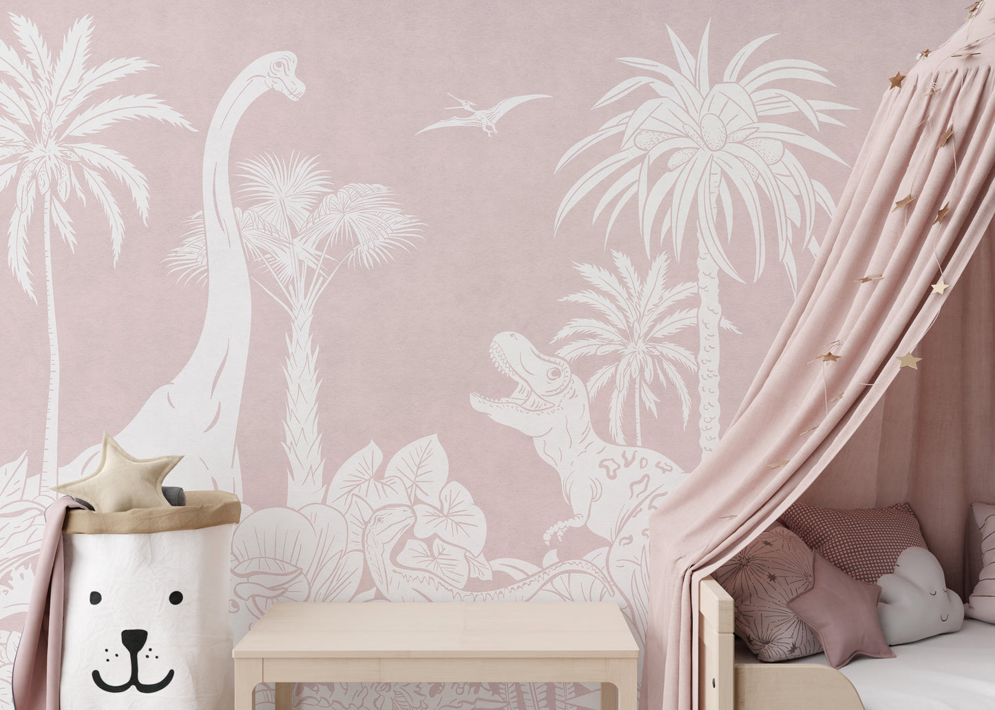 Monochrome Dino Pink Wall Mural