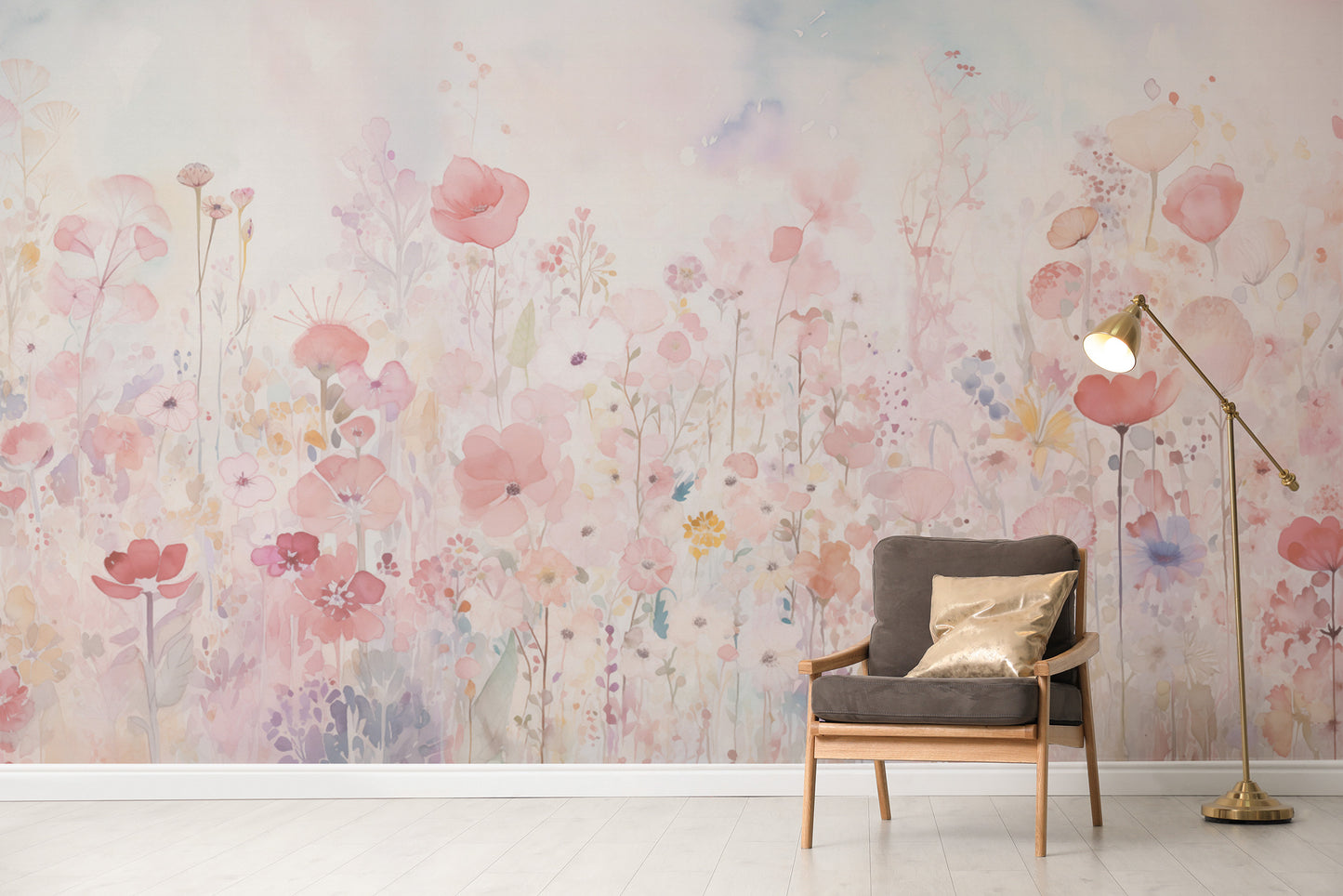 Light and airy watercolor happy flowers pastel color wallpaper for a peaceful vibe.
