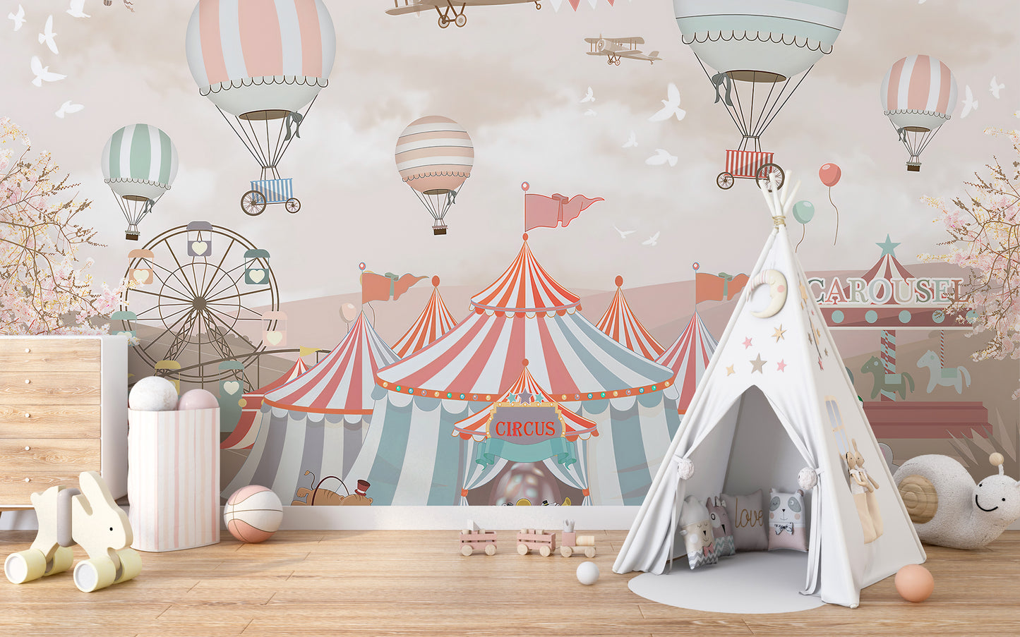 Pink Circus Kids Room Wallpaper Murals