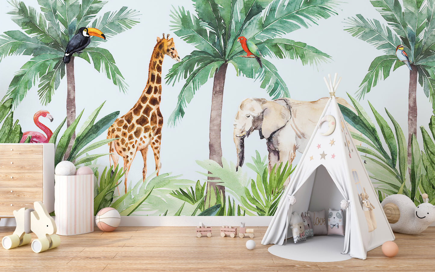 Vibrant Wildlife Serene Kids Room Wallpaper Mural